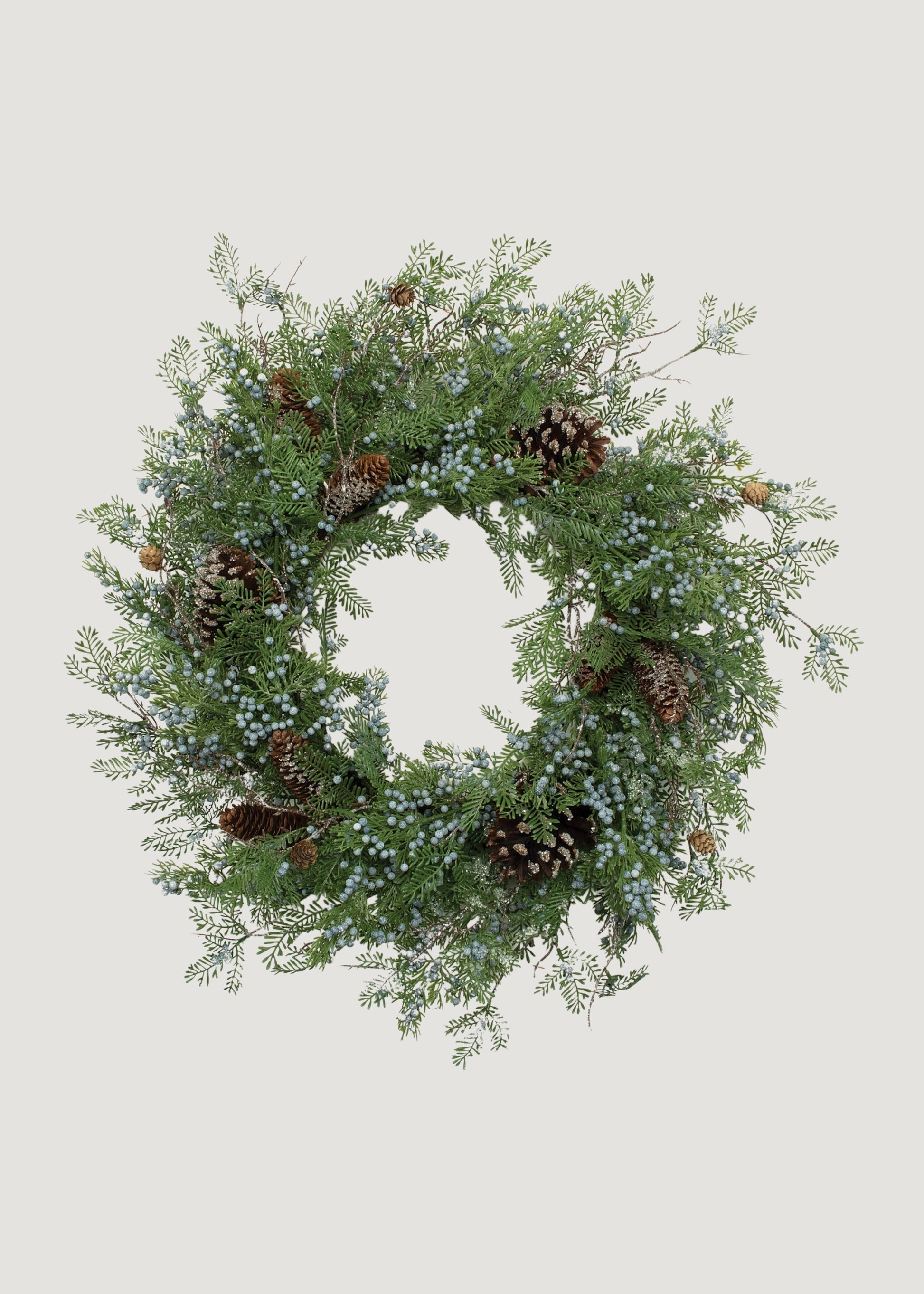 Fake Juniper and Berry Winter Wreath with Pine Cones 