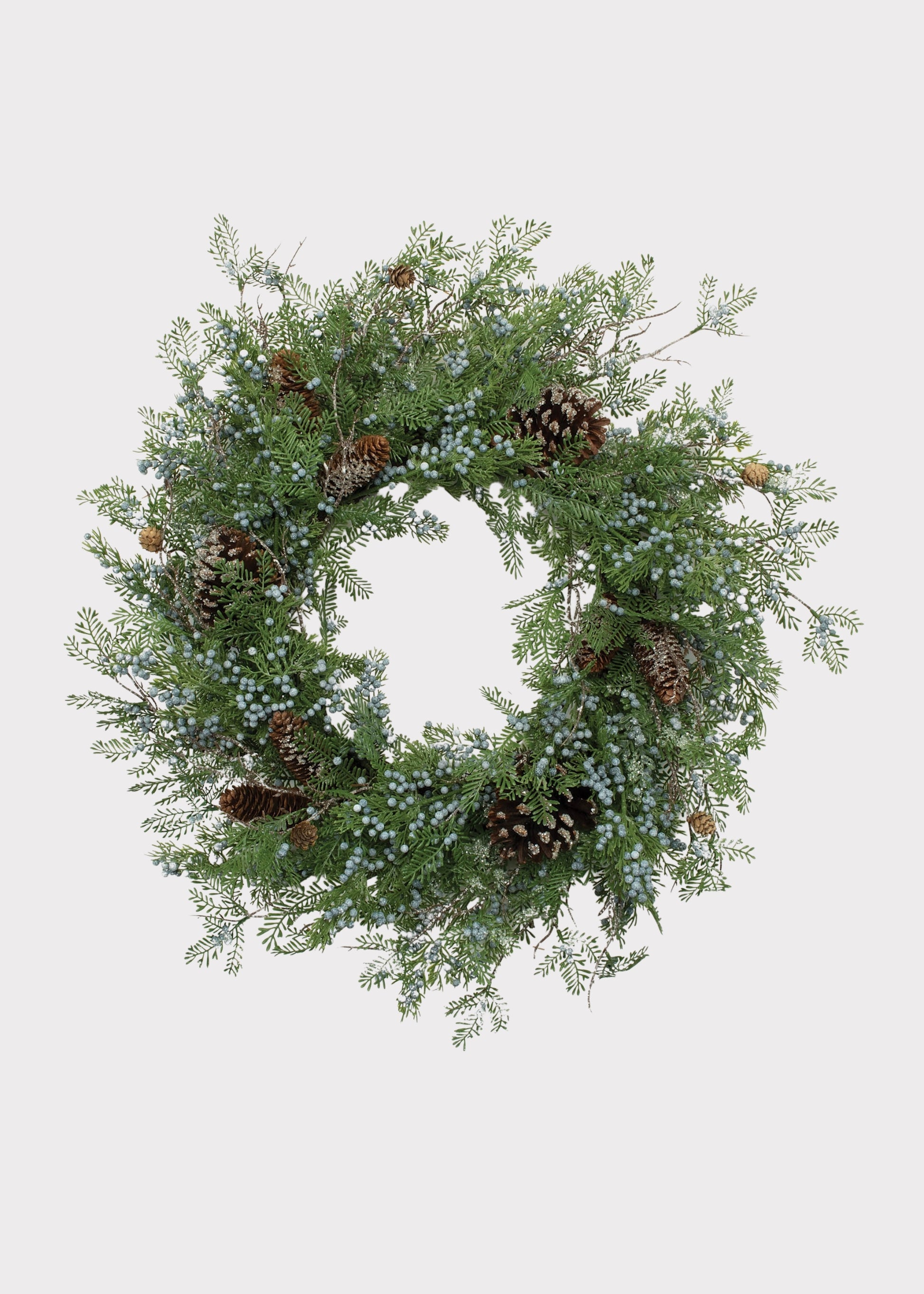 Fake Juniper and Berry Winter Wreath with Pine Cones 