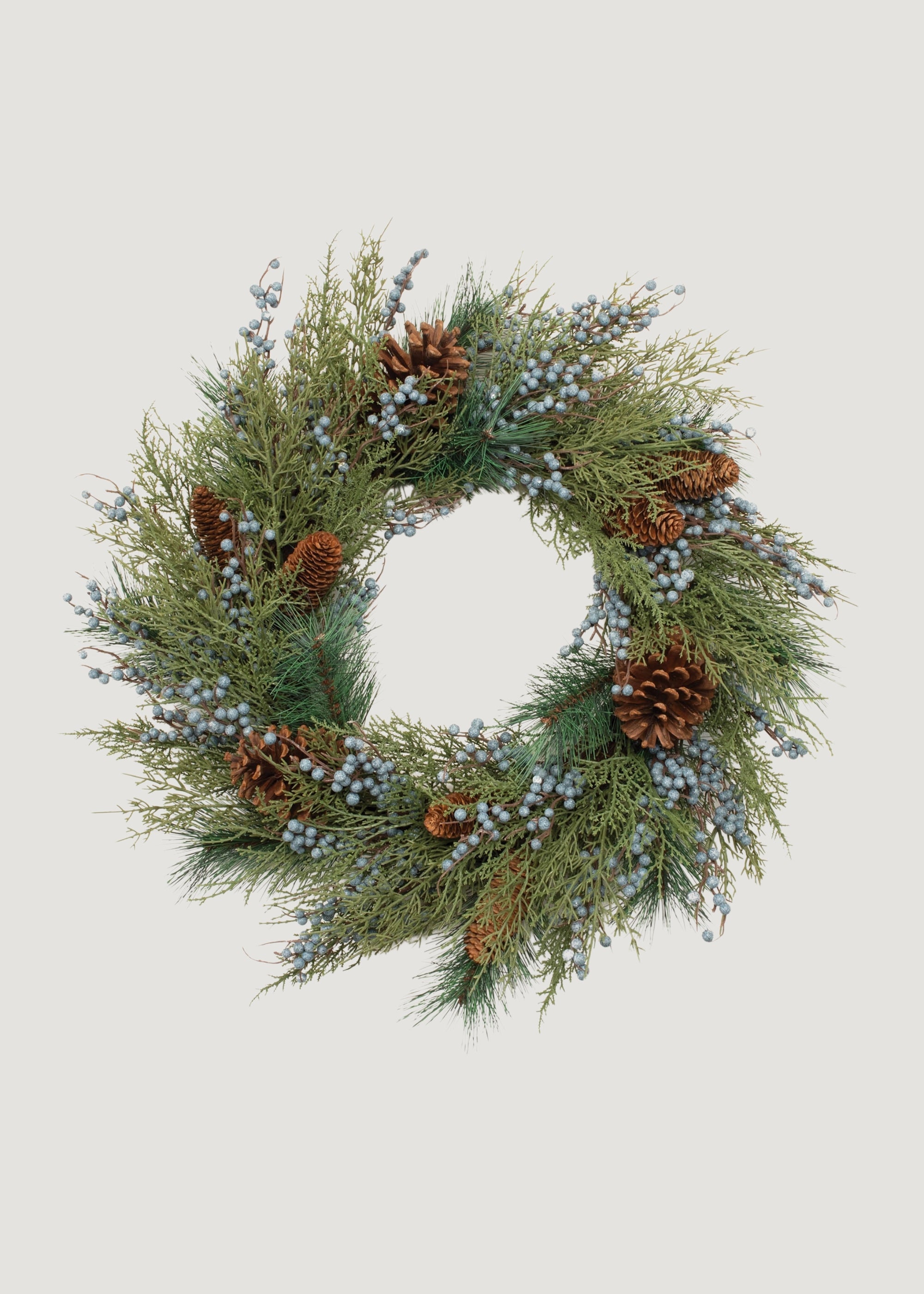 Artificial Mixed Winter Pine Wreath with Berries and Cones 