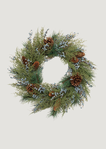 Artificial Mixed Winter Pine Wreath with Berries and Cones 