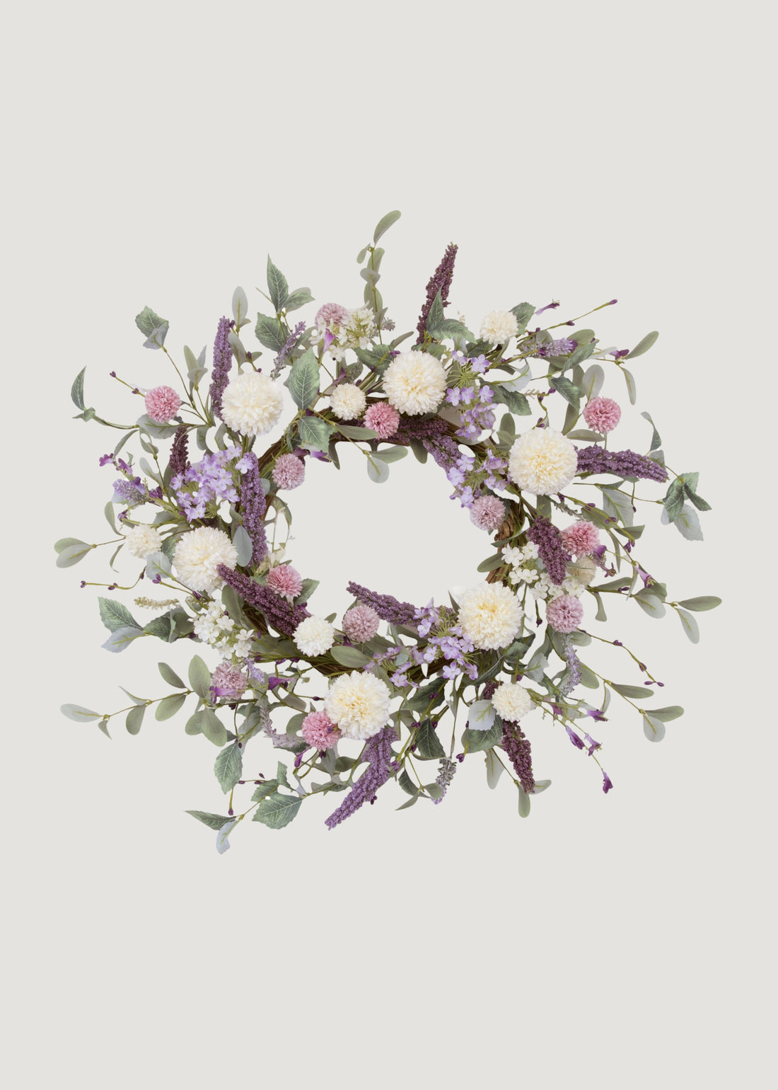 Lavender Pink and Cream Fake Dahlia Garden Wreath