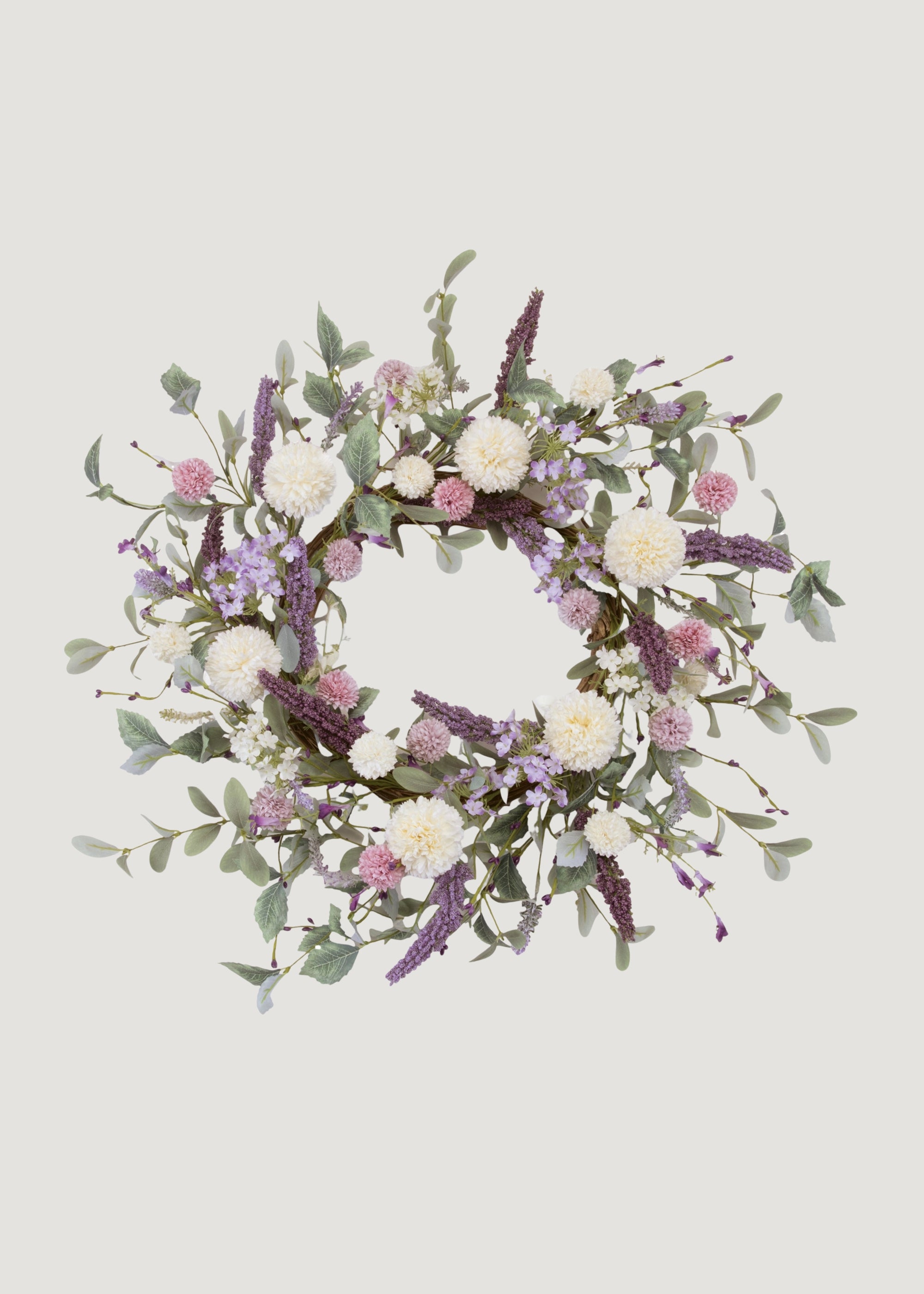 Lavender Pink and Cream Fake Dahlia Garden Wreath
