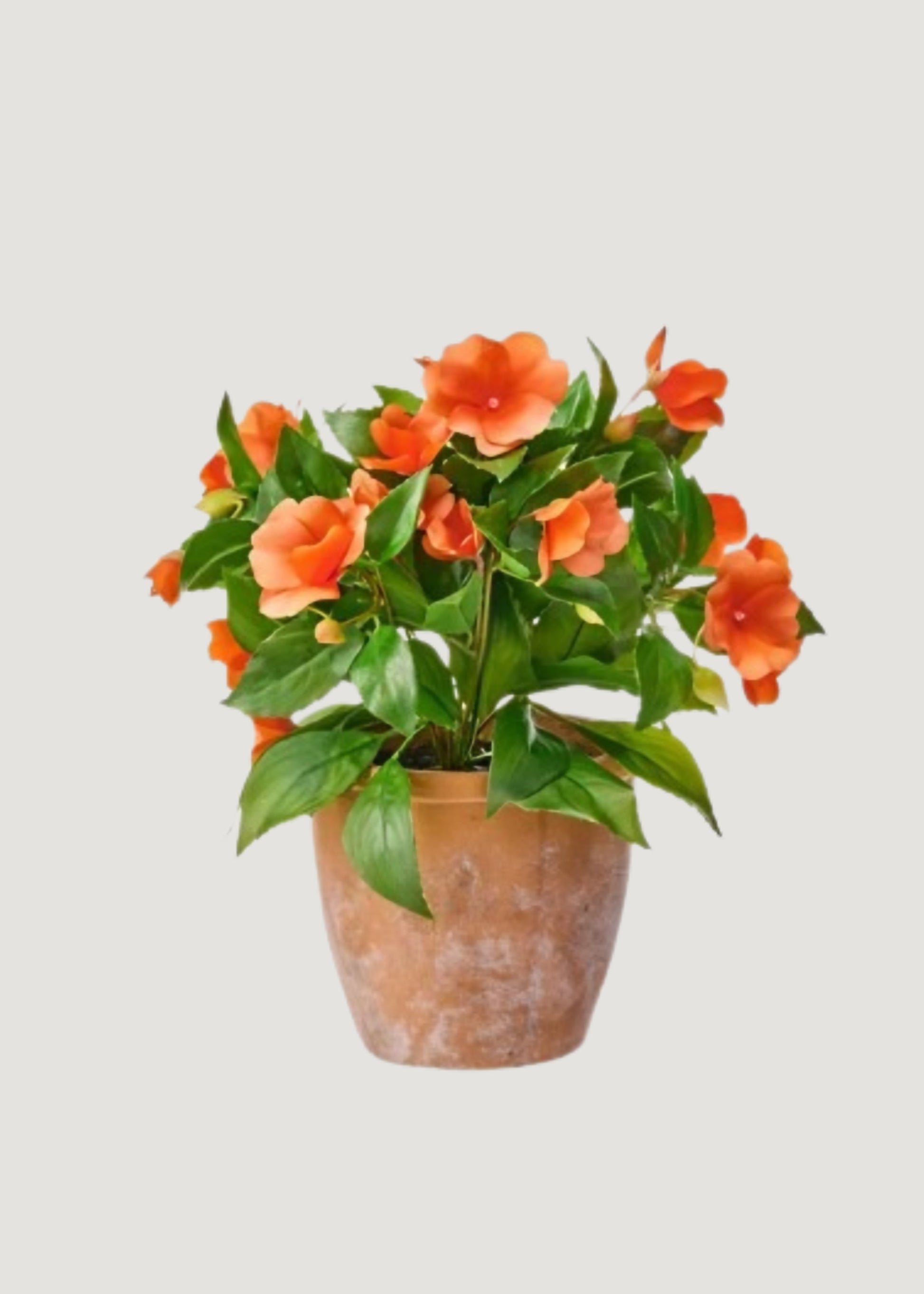 Potted Orange Impatiens Faux Plant