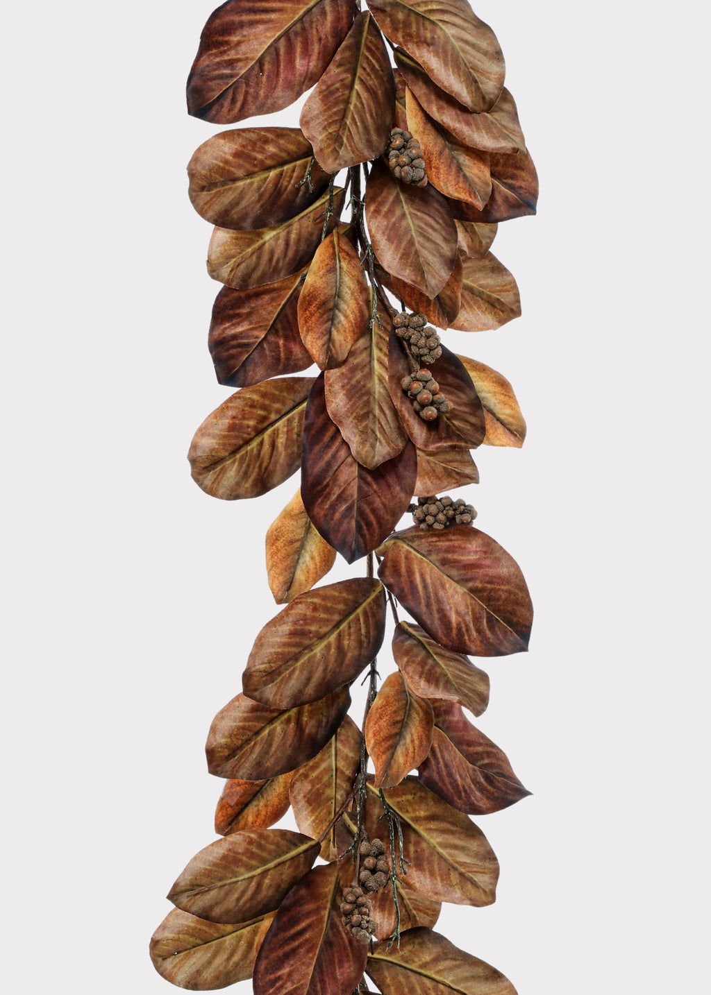 Close-up of the Artificial Fall Magnolia Leaf Garland in Harvest Brown Hues