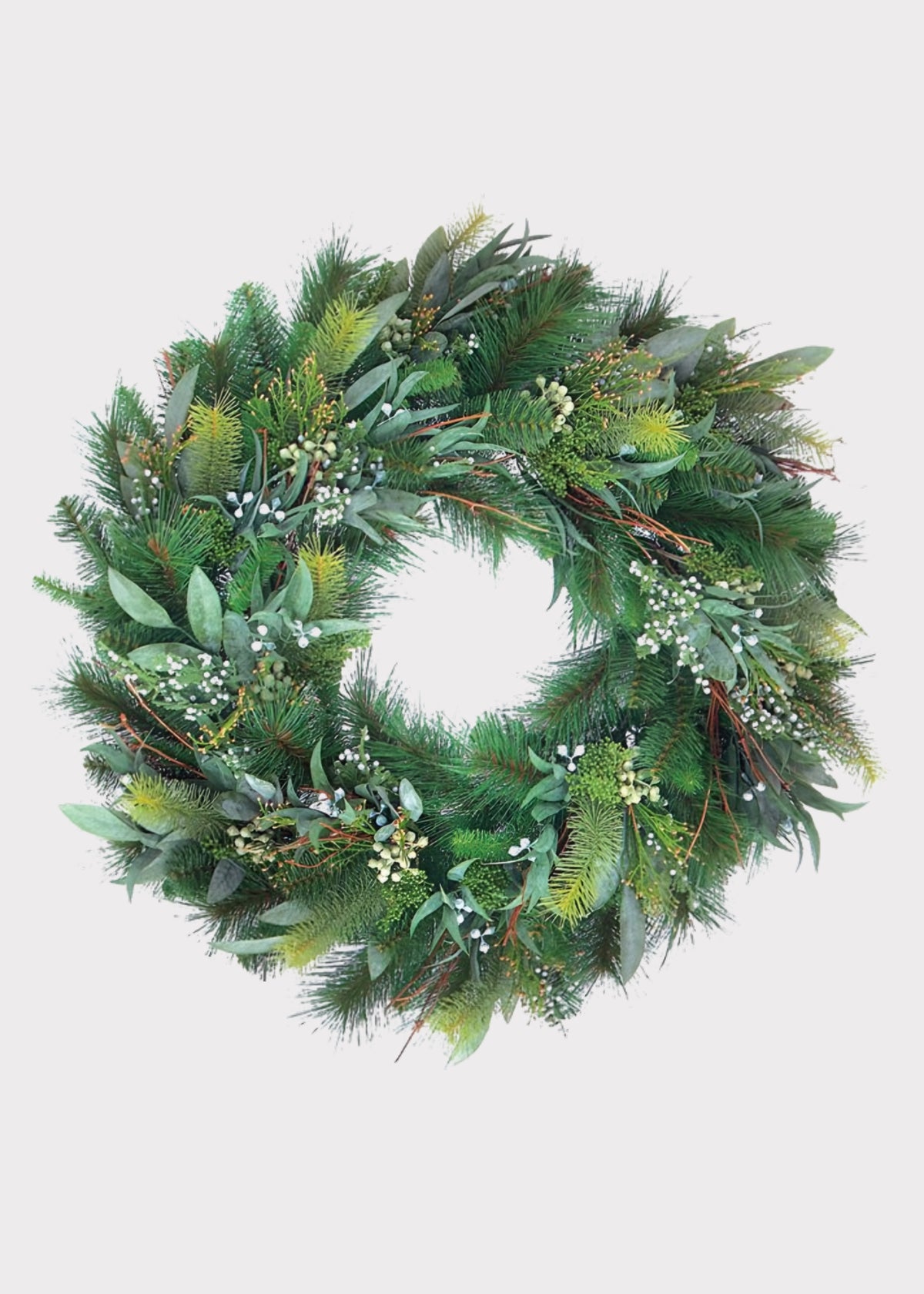 Fake Pine and Seeded Eucalyptus Holiday Greenery Wreath 