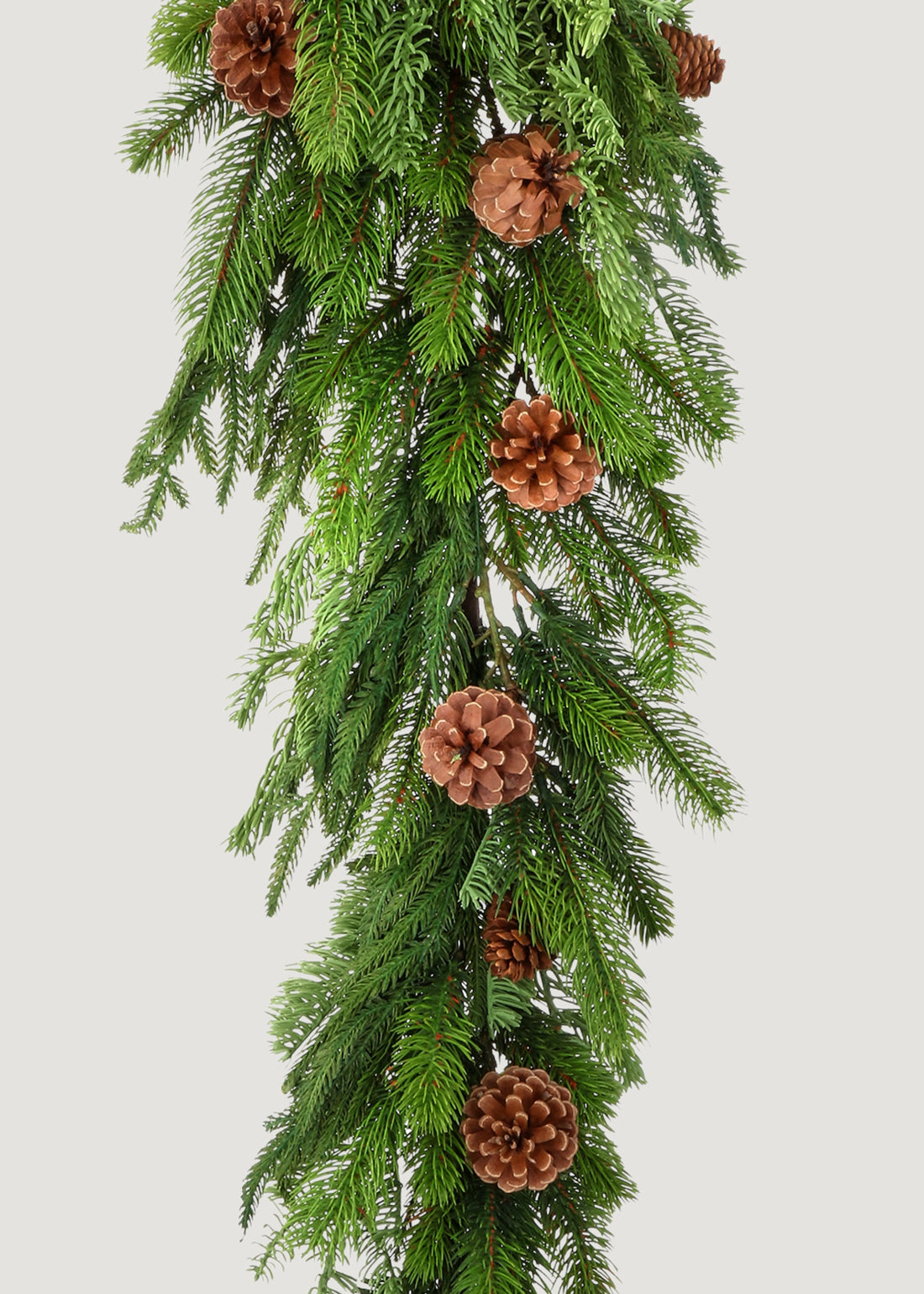 Close-up of Norfolk Pine and Juniper Garland with Cones