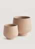 Set of 2 Handmade Stoneware Footed Pots