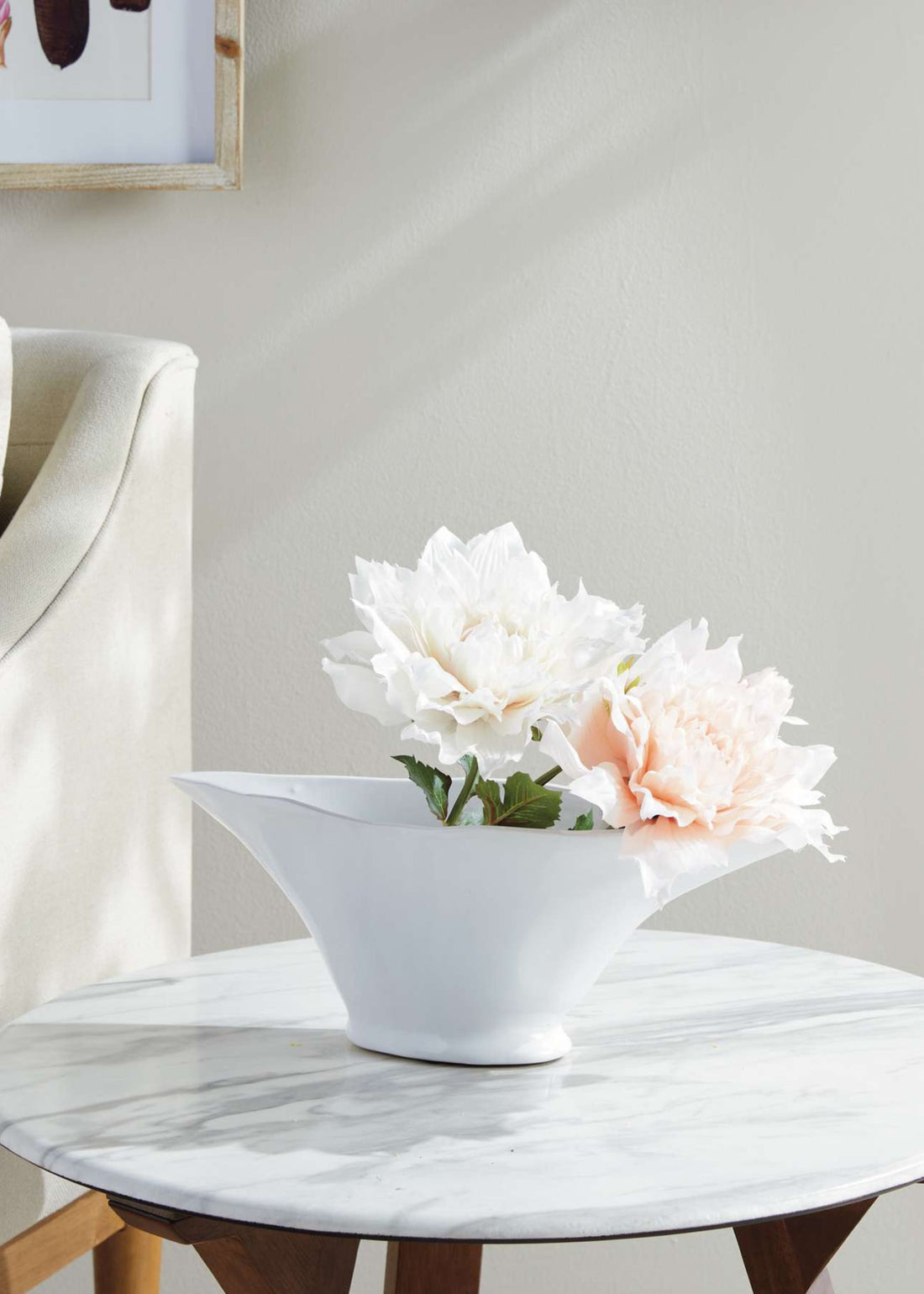 Handmade Ceramic Oval Vase with Flowers