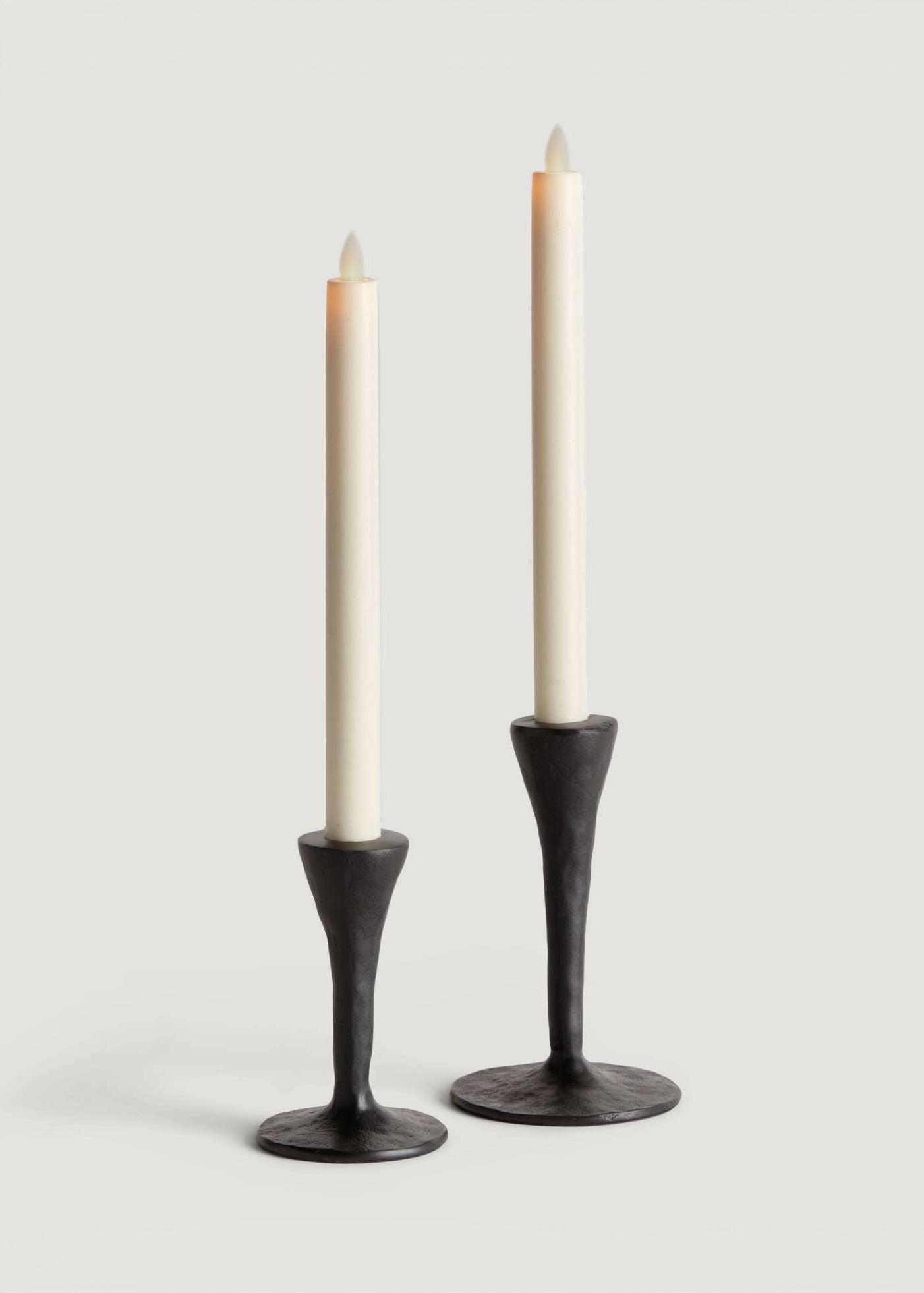 Set of 2 Handcrafted Metal Taper Candle Holders in Black