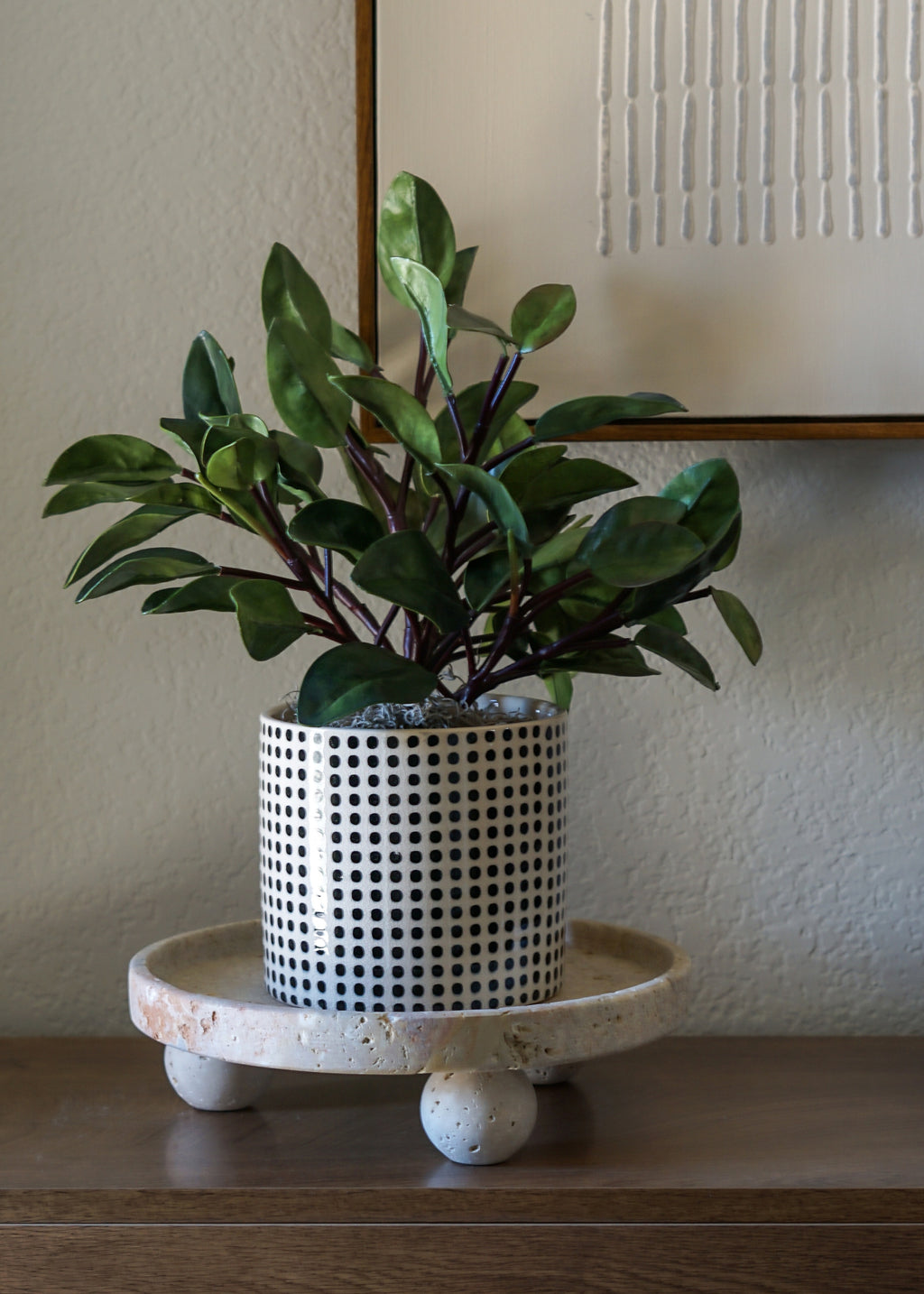 Artificial Peperomia Plant in Handmade Dotted Ceramic Pot