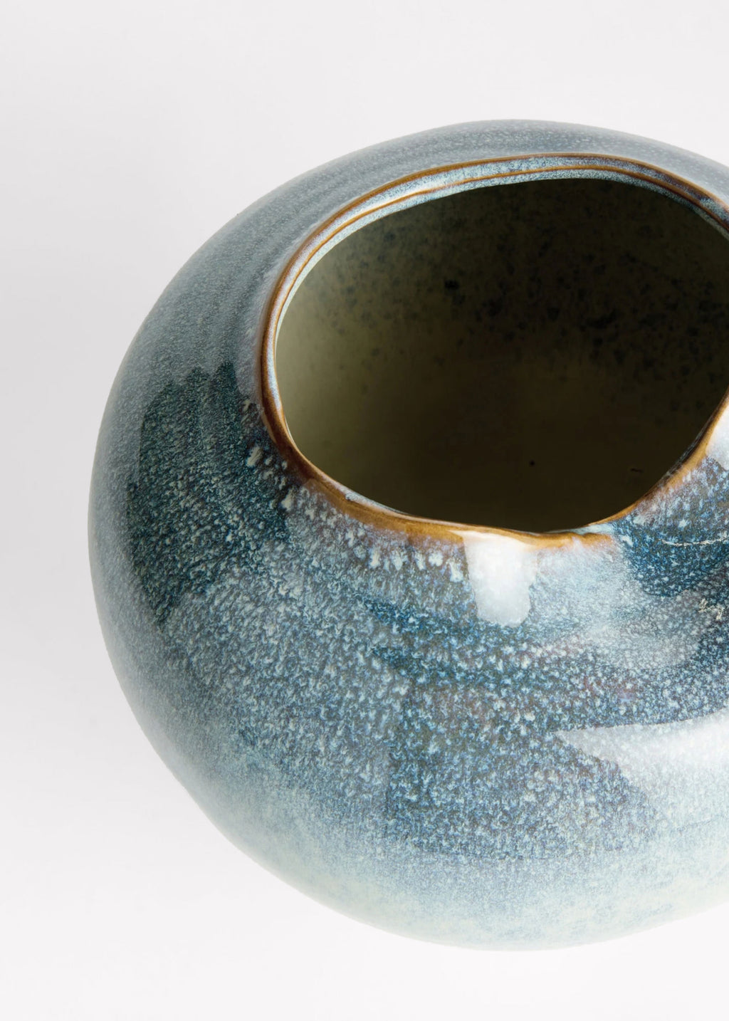 Opening of the Handmade Stoneware Sculptural Vase in Blue Glaze