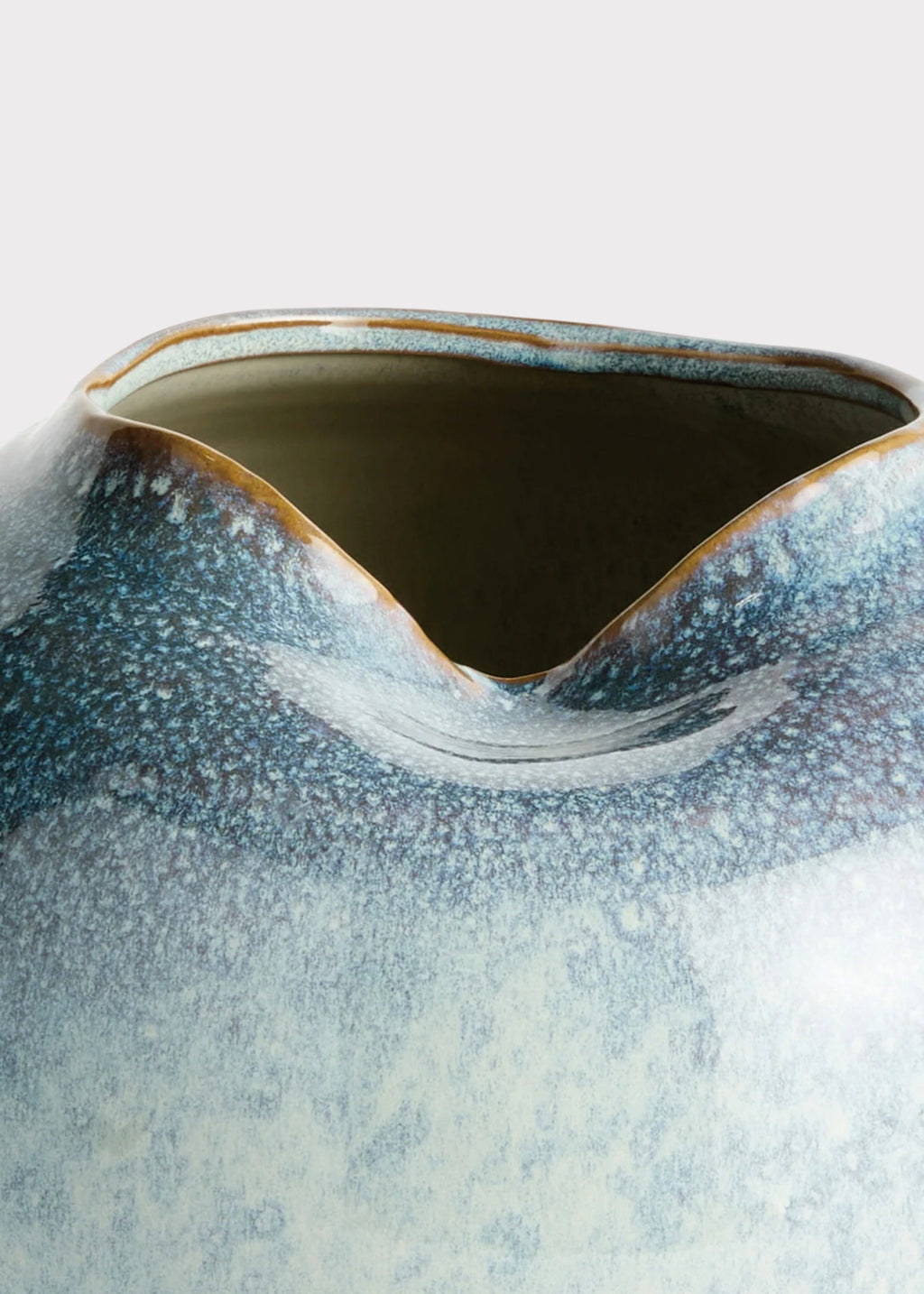 Close-up of the Handmade Stoneware Sculptural Vase in Blue Glaze