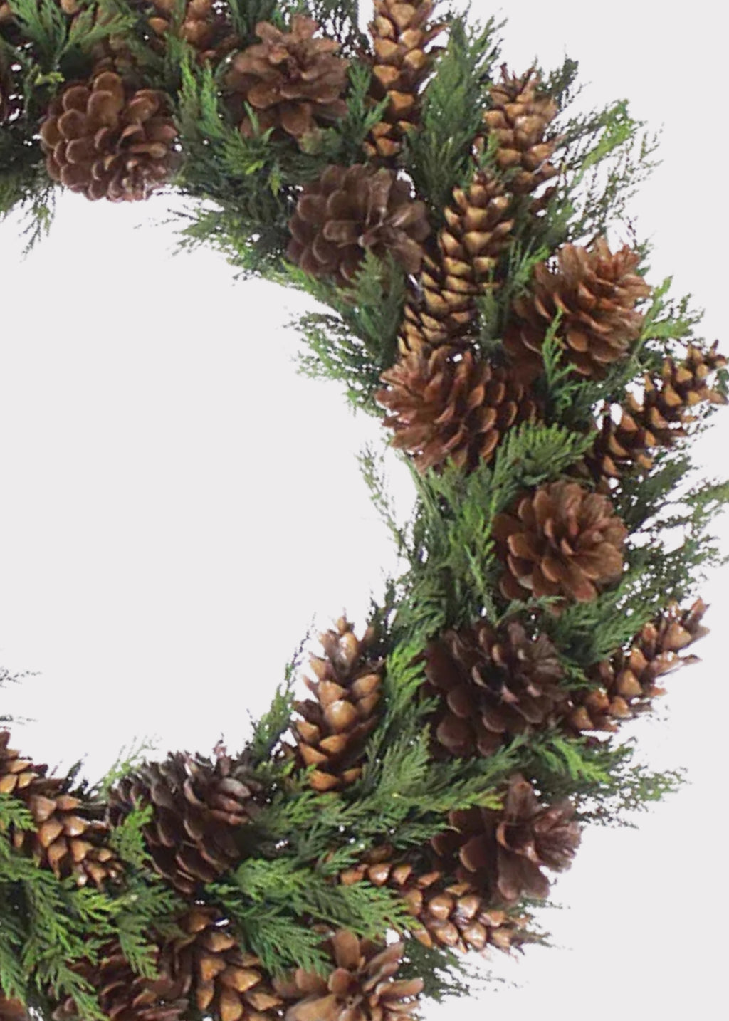 Close-up of Preserved Cedar and Pine Cone Wreath