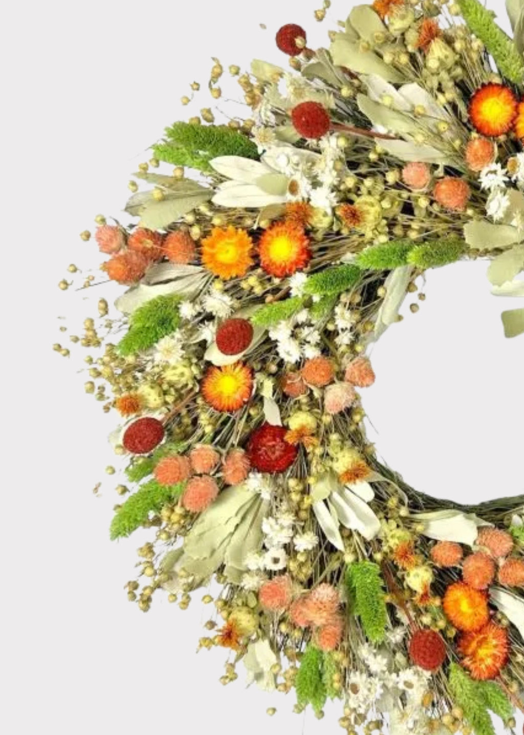 Close-up of Green and Orange Mixed Flowers Wreath