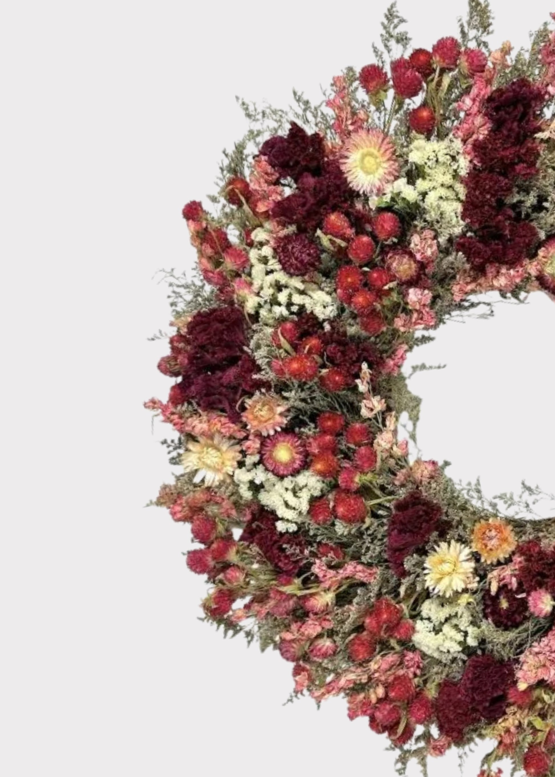 Close-up of Pink and Red Mixed Dried Floral Wreath