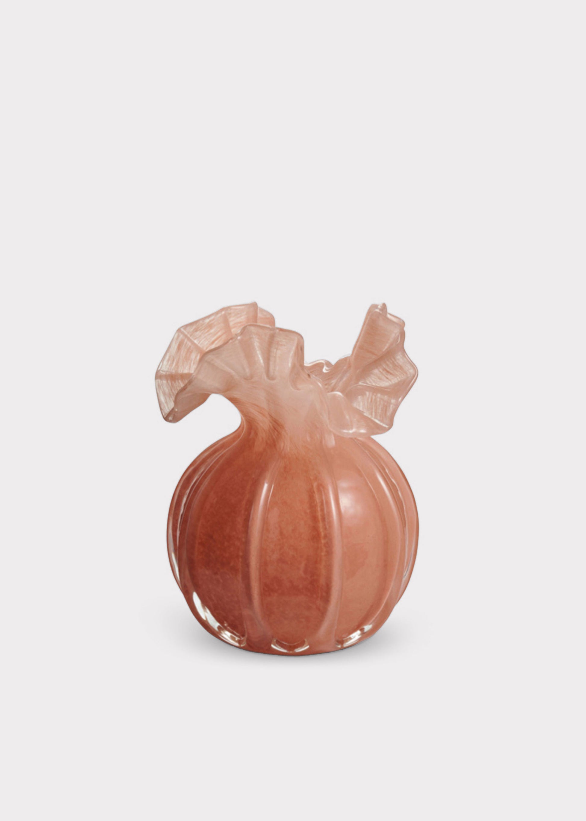 Glass Ruffle Flower Vase in Salmon Pink