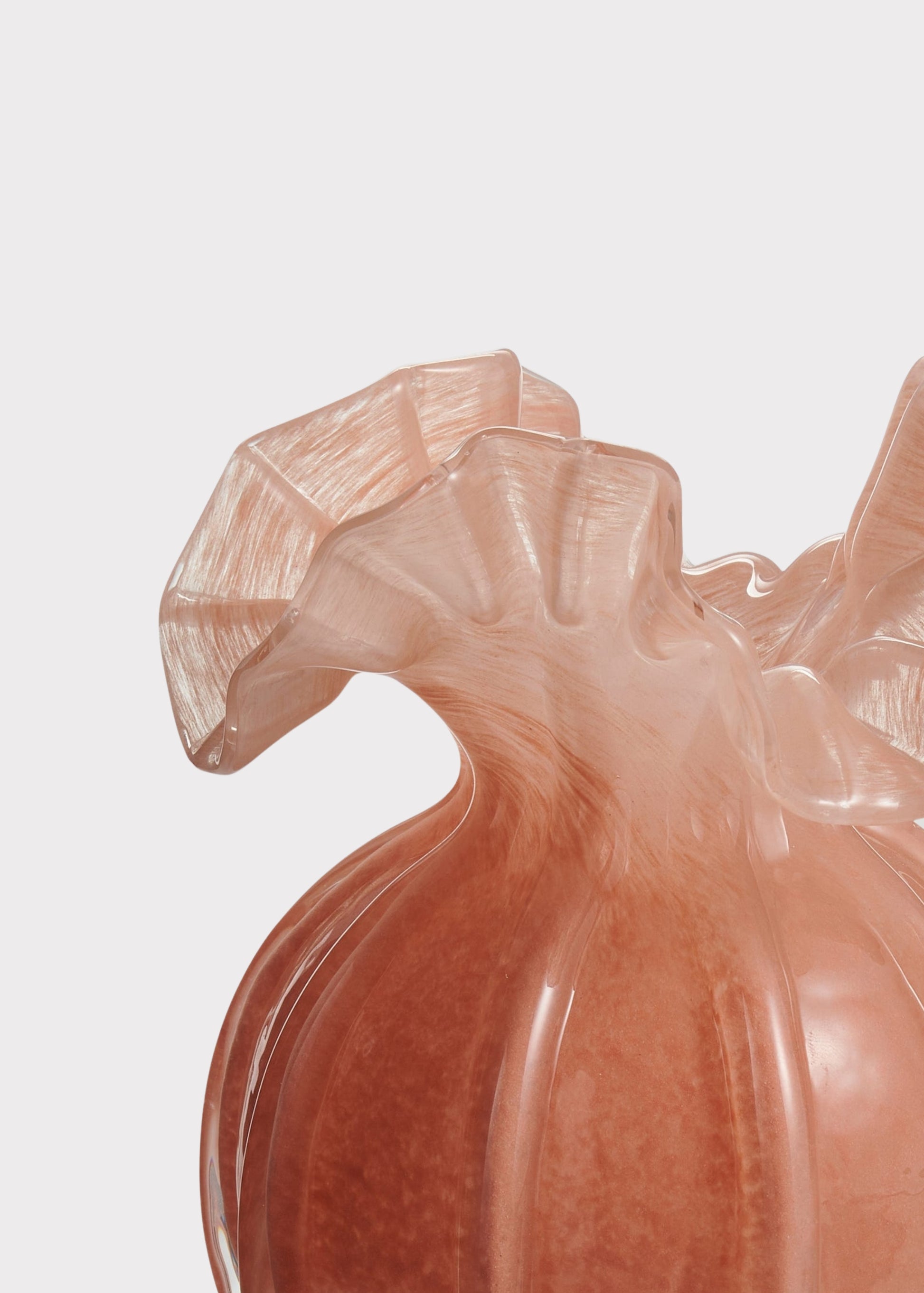 Close-up of salmon pink ruffle vase
