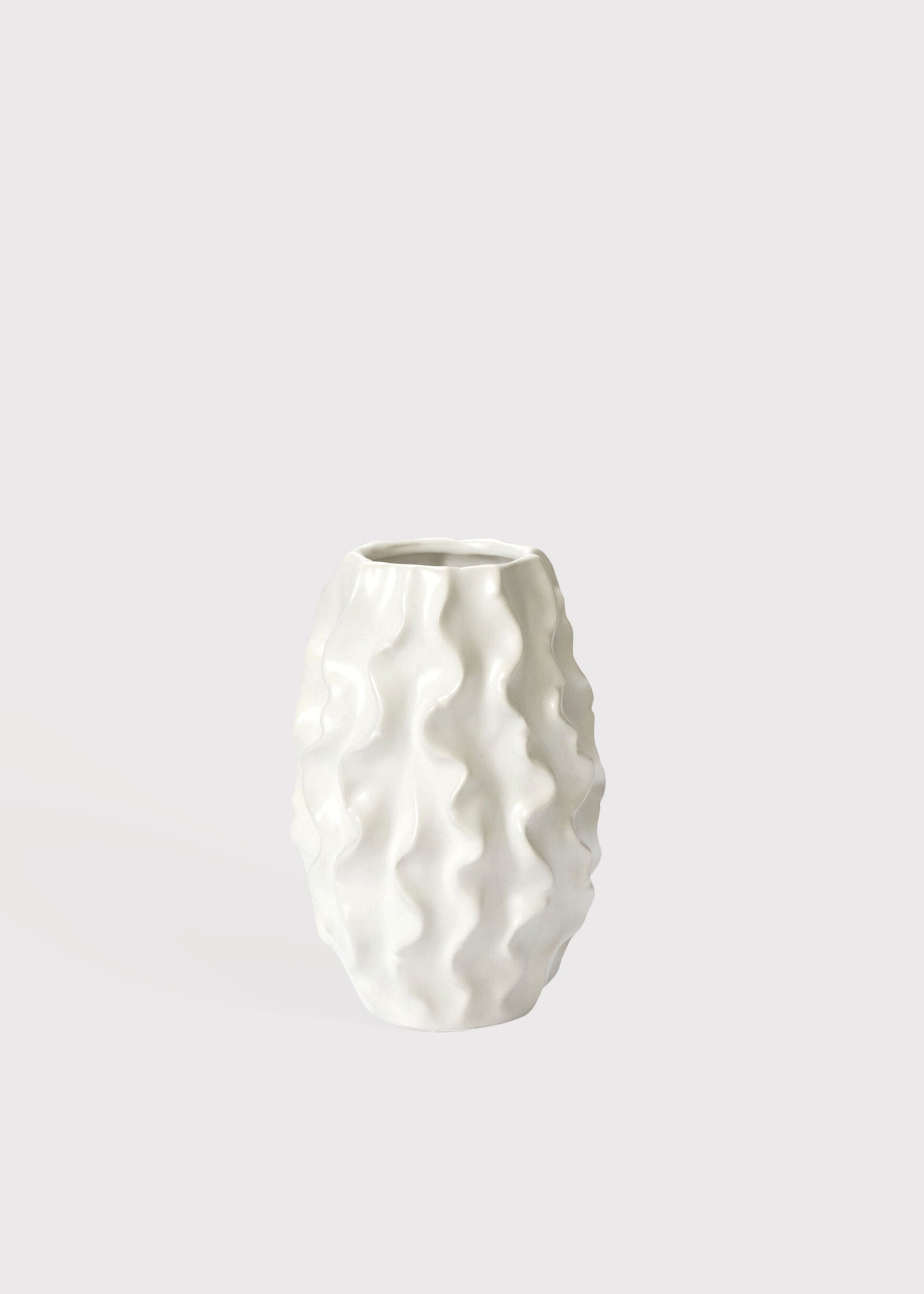 Matte White Ceramic Ruffle Vase 