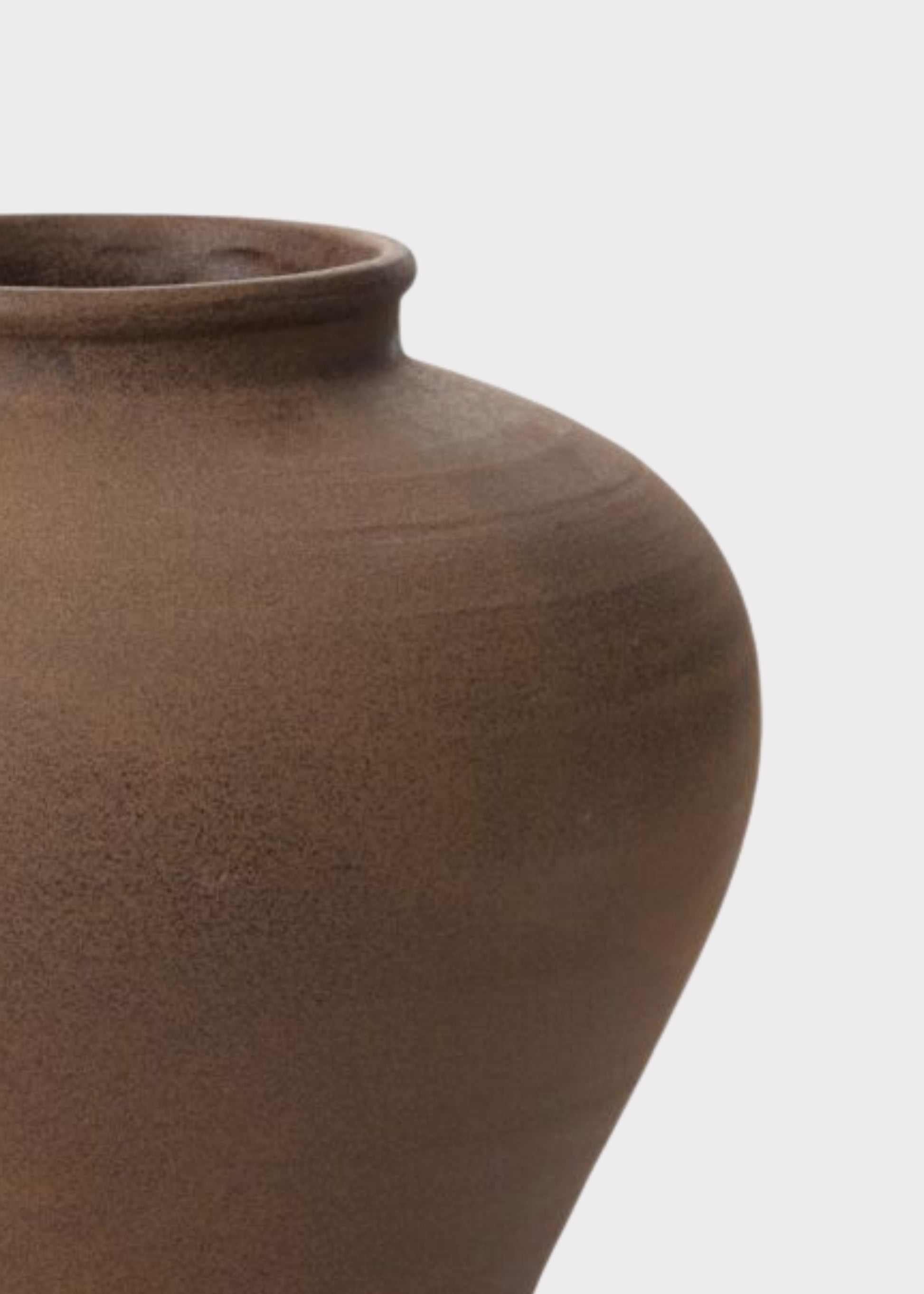 Close-up of Large Stoneware Table Vase in Warm Brown