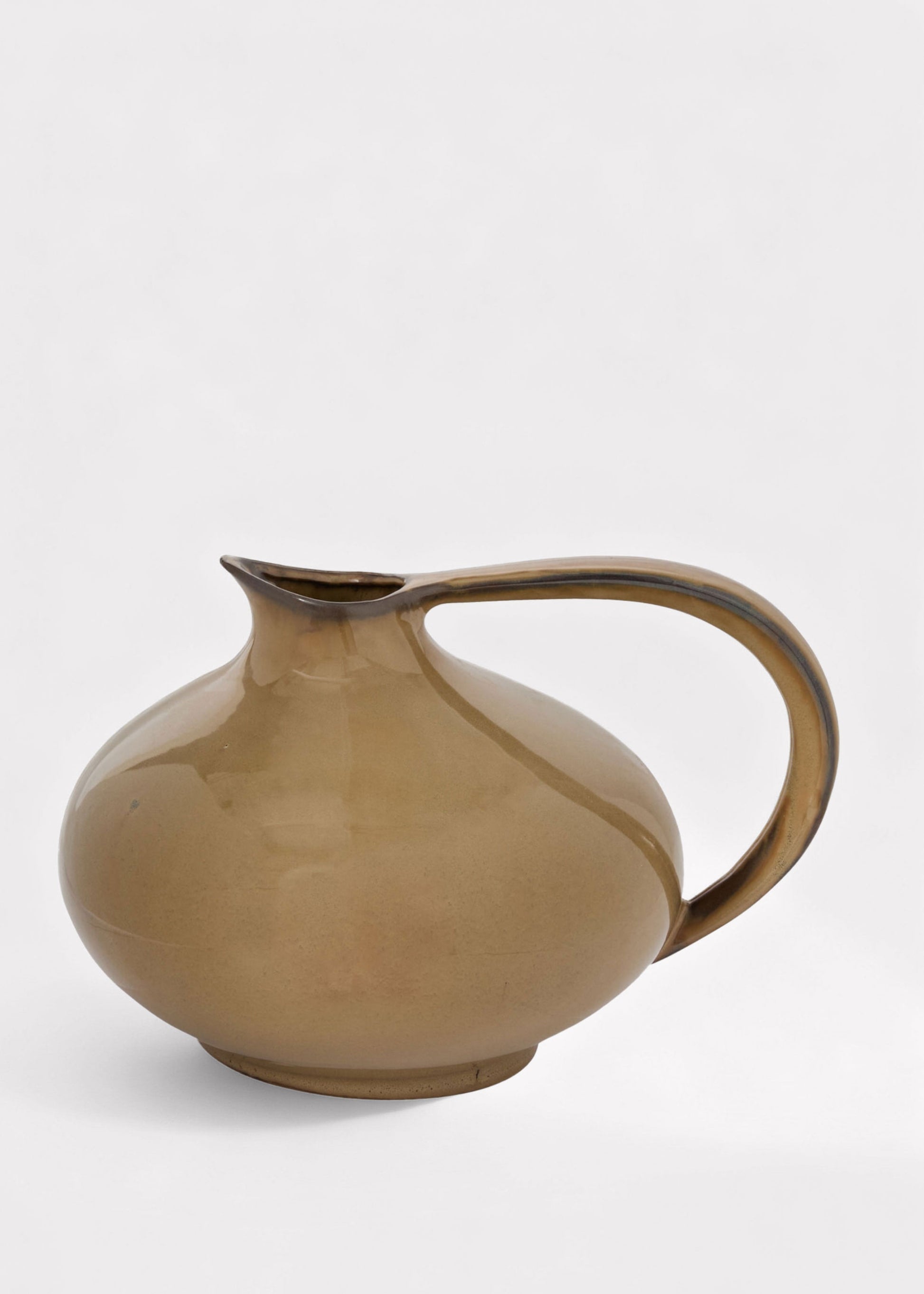 Large Ceramic Pitcher Vase with Handle in Caramel Glaze 