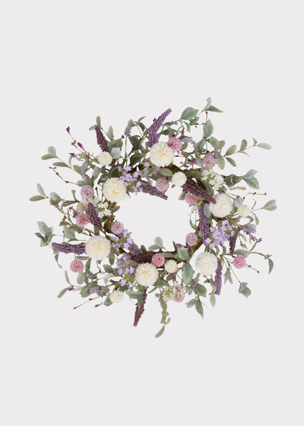 Lavender Pink and Cream Fake Dahlia Garden Wreath