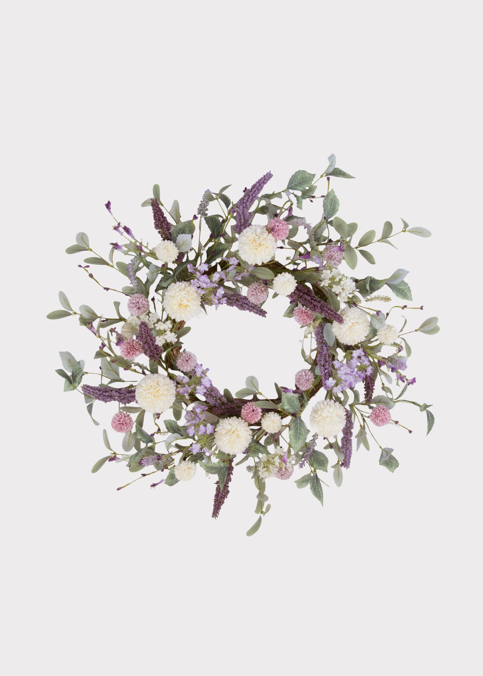 Lavender Pink and Cream Fake Dahlia Garden Wreath