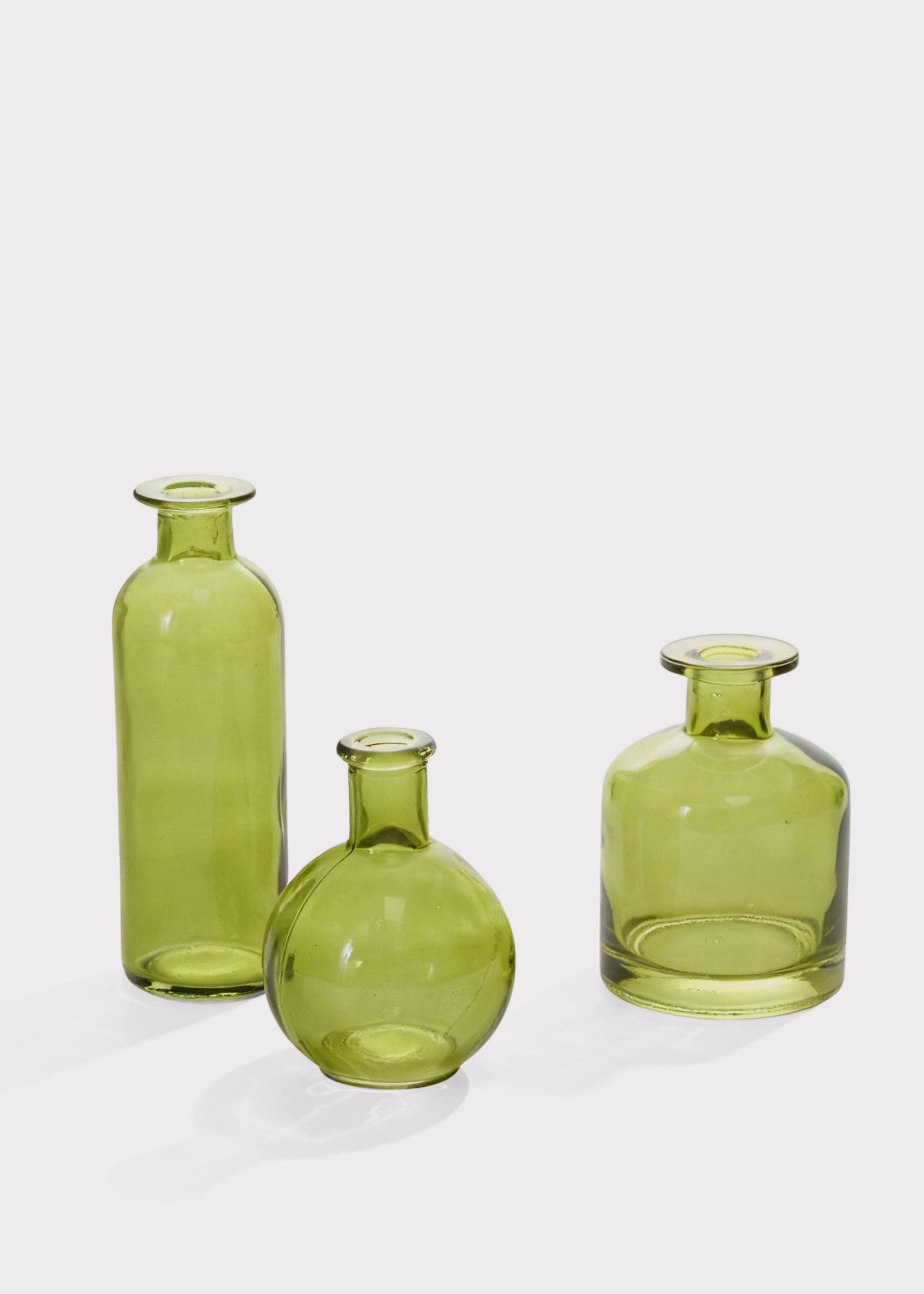 Set of 3 Vintage Green Glass Bud Vases