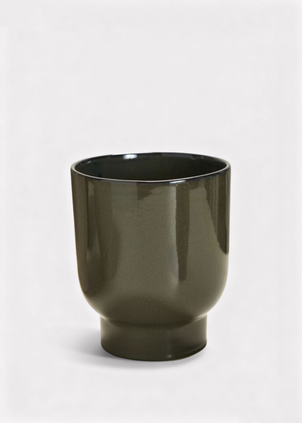 Dark Olive Green Glossy Ceramic Footed Pot