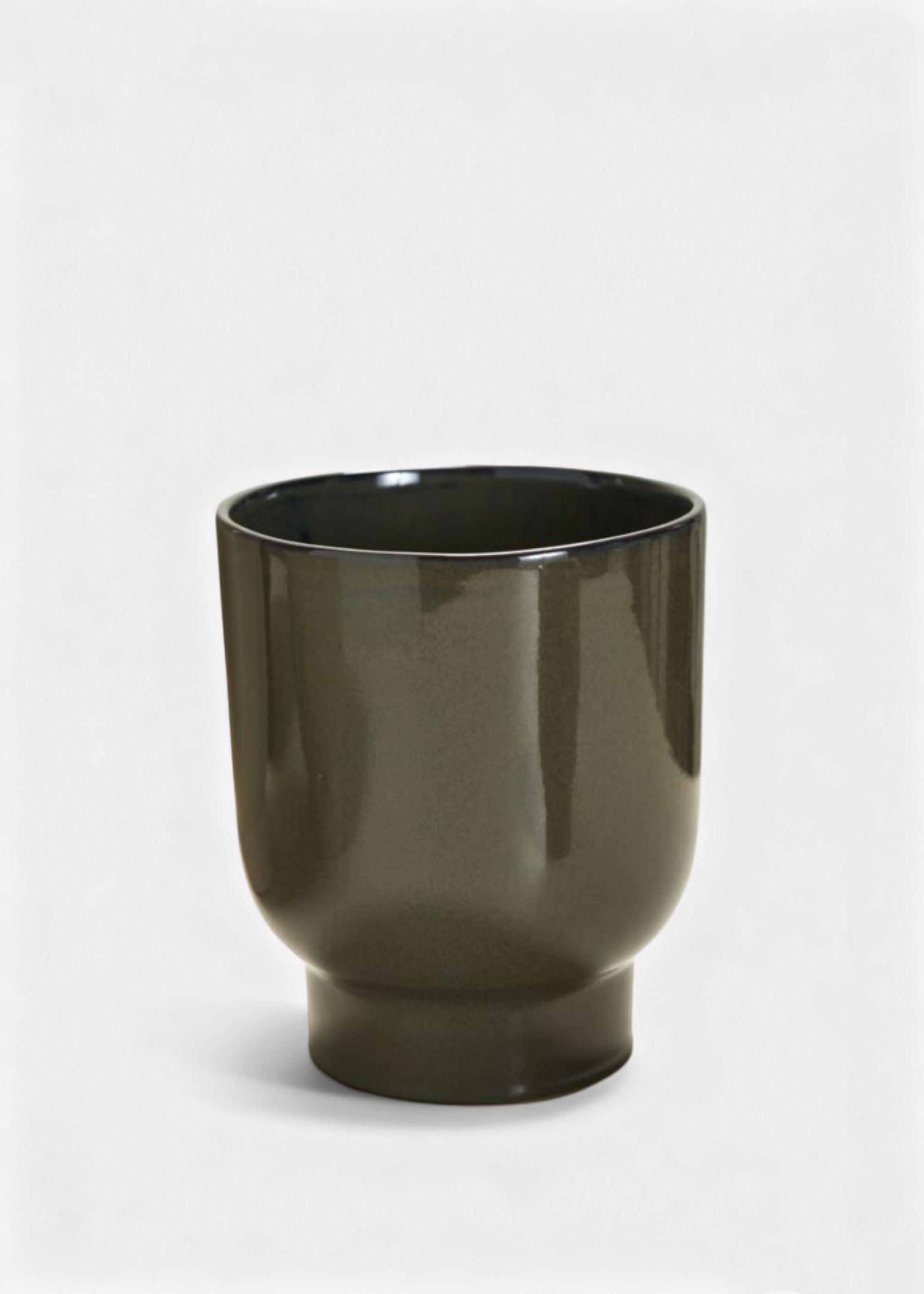Dark Olive Green Glossy Ceramic Footed Pot