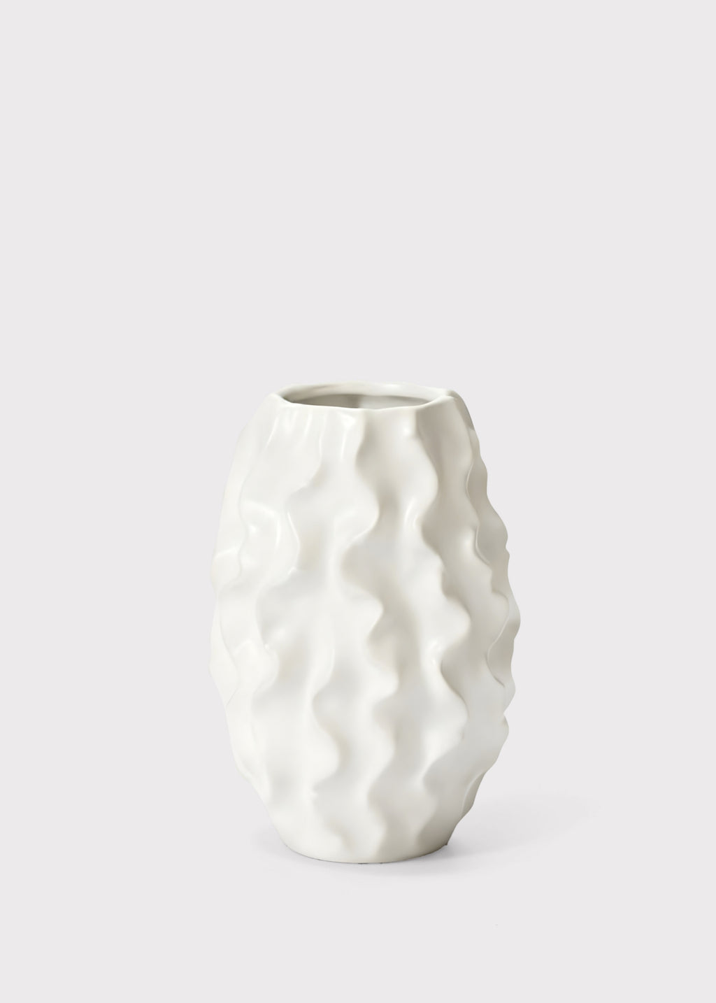 Matte White Ceramic Ruffle Vase 