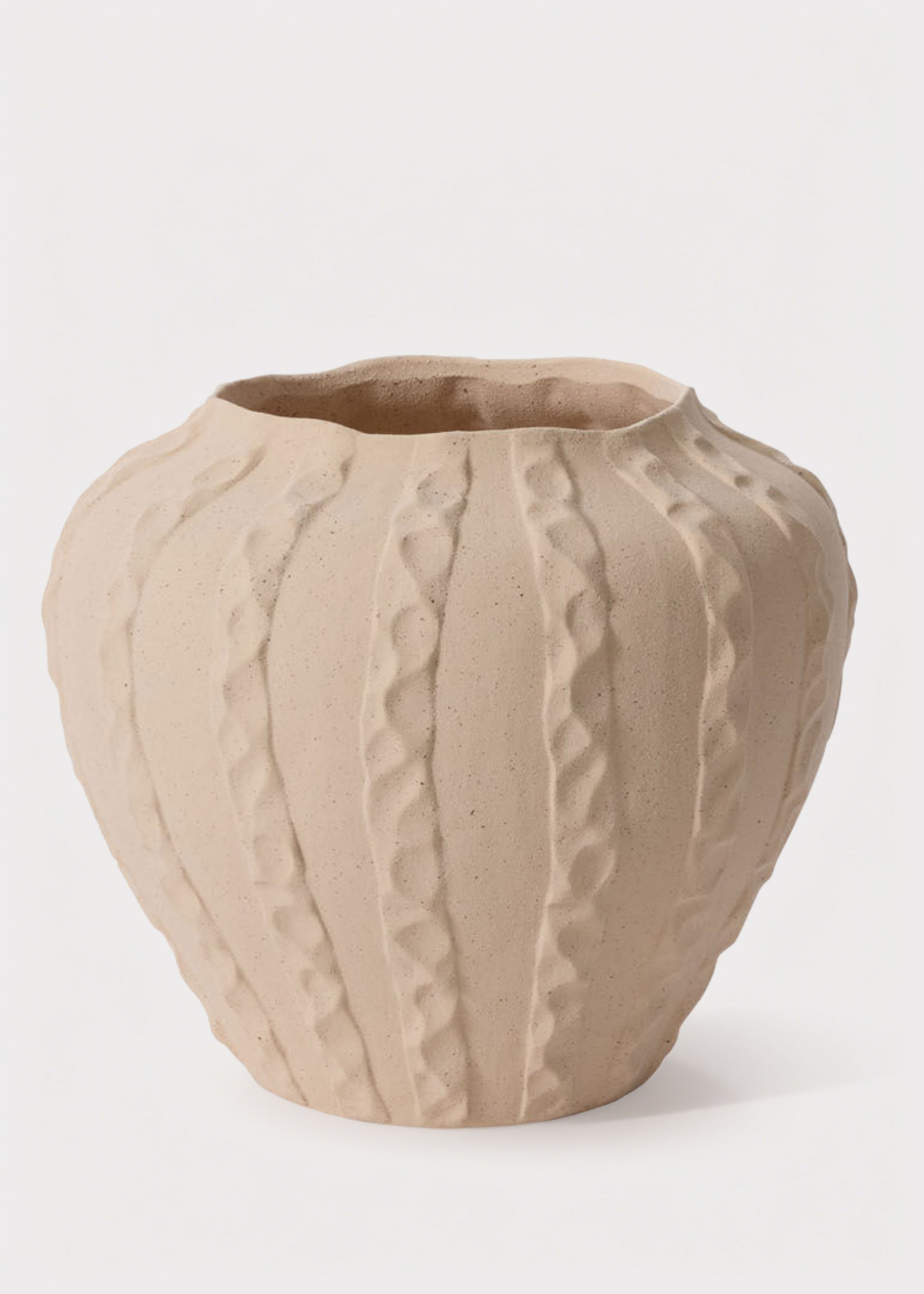 Textured Round Ceramic Argos Vase in Matte Sand Hue 