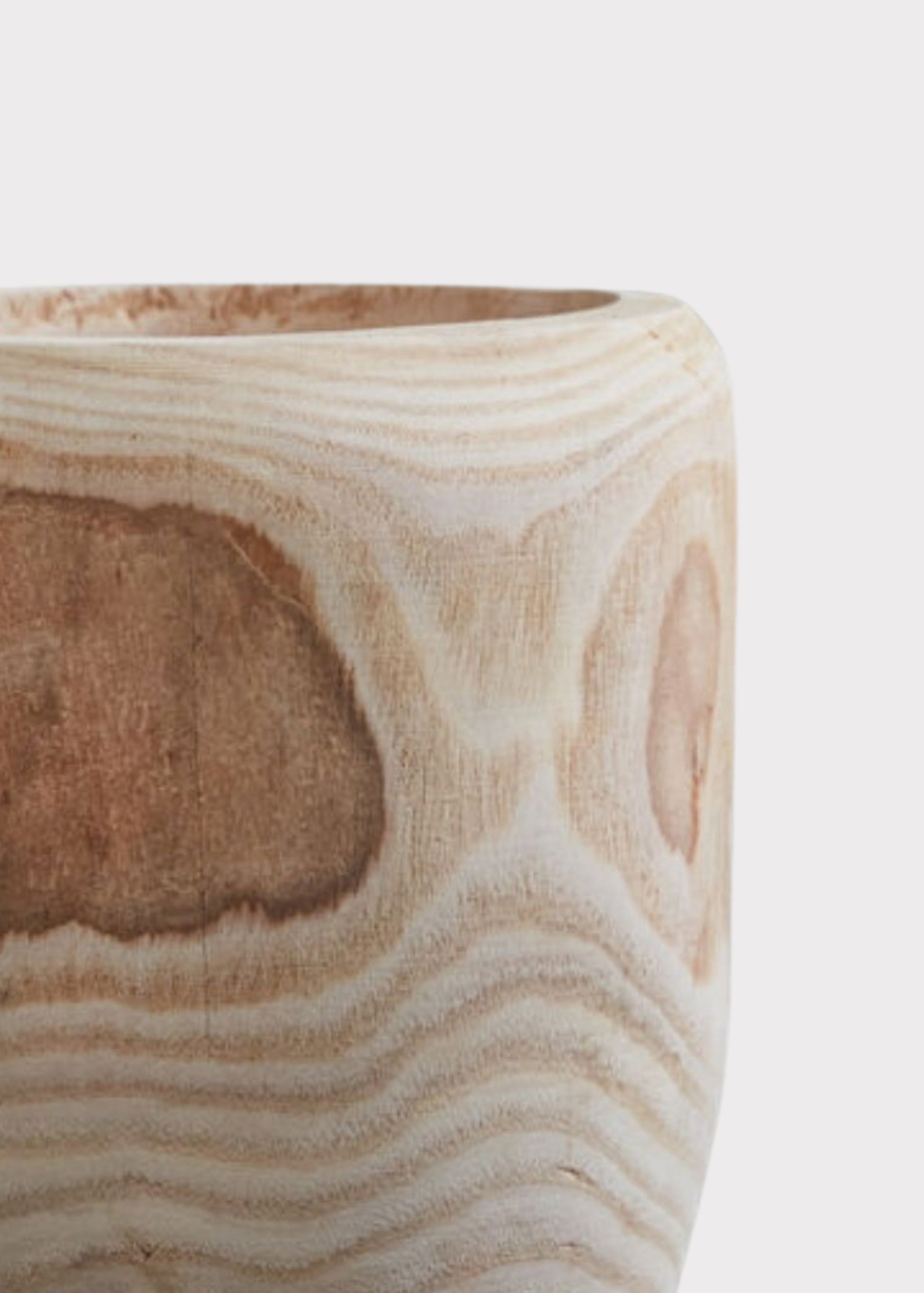close-up of wood vase