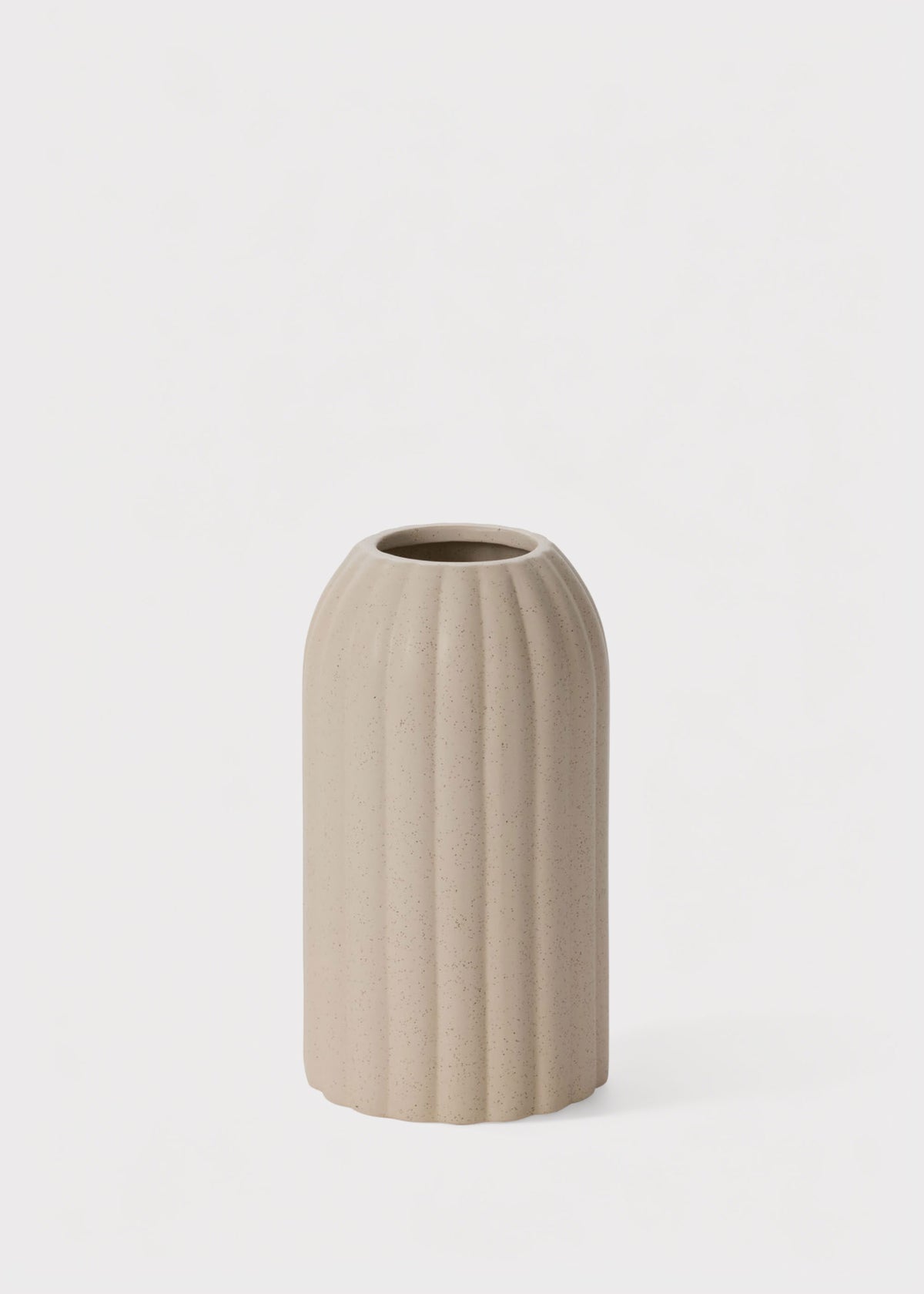 Rounded Cylinder Ceramic Ribbed Vase in Beige Cream
