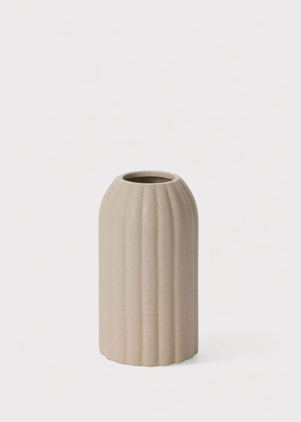 Rounded Cylinder Ceramic Ribbed Vase in Beige Cream