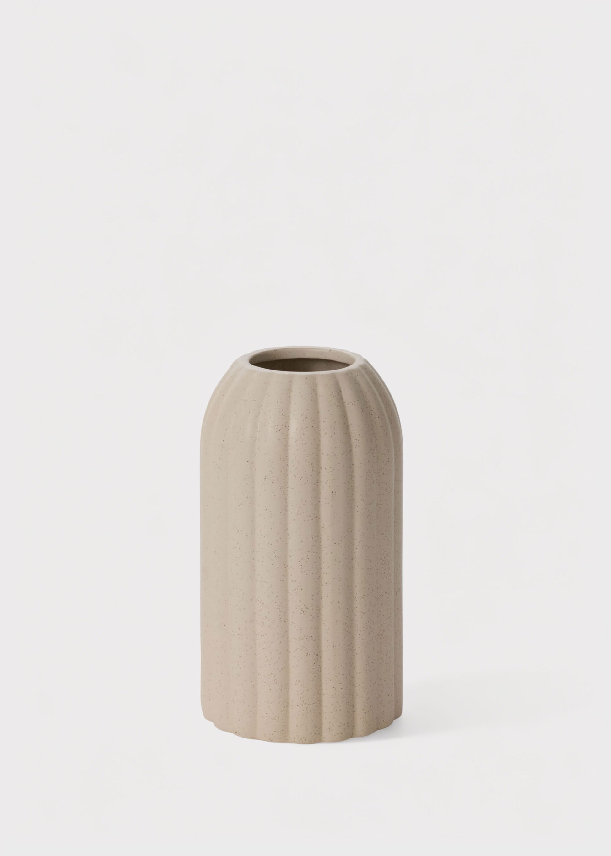 Rounded Cylinder Ceramic Ribbed Vase in Beige Cream