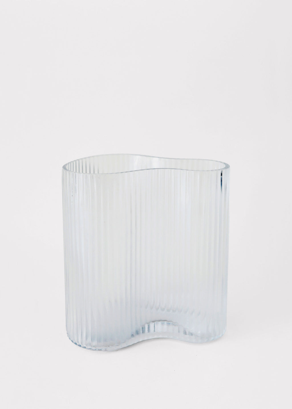 Clear Glass Ridged Asymmetrical Vase 