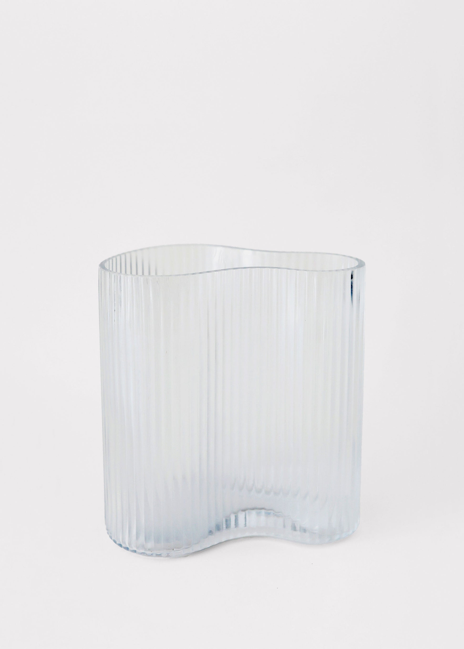 Clear Glass Ridged Asymmetrical Vase 