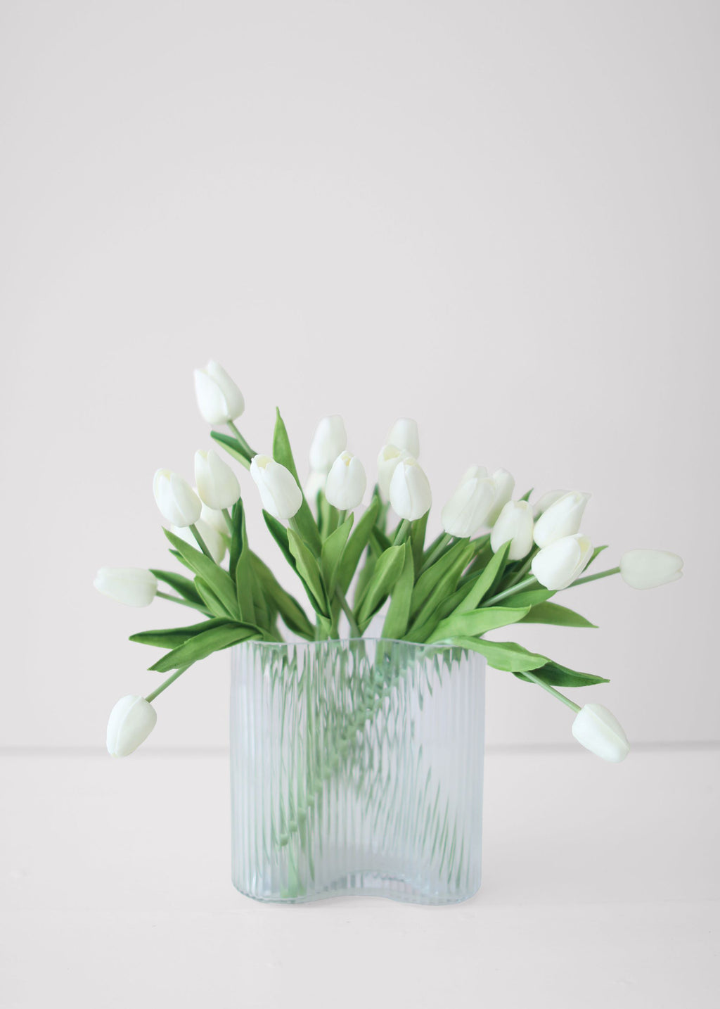 Asymmetrical Glass Vase with White Real Touch Tulip Design
