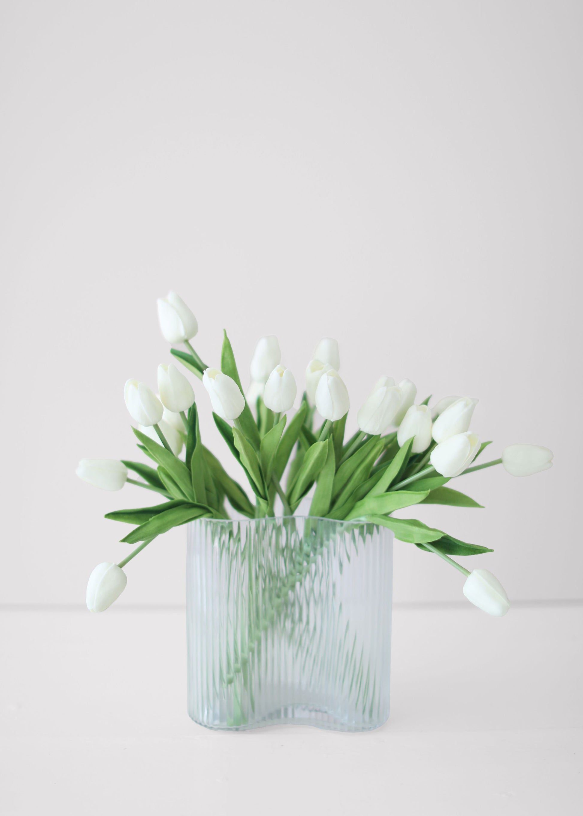 Asymmetrical Glass Vase with White Real Touch Tulip Design