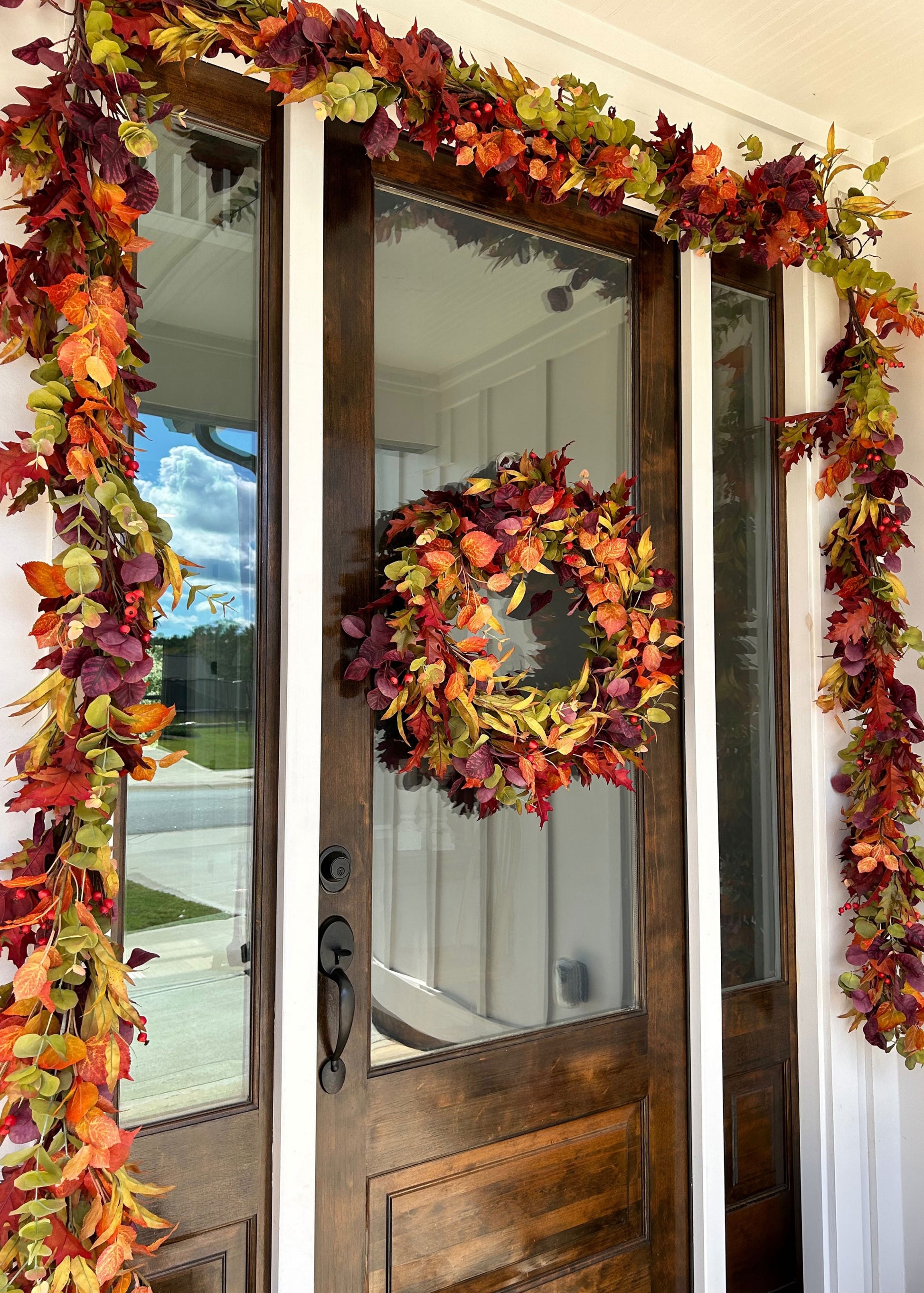 Artificial Fall Leaf Garland and Wreath for The Front Door