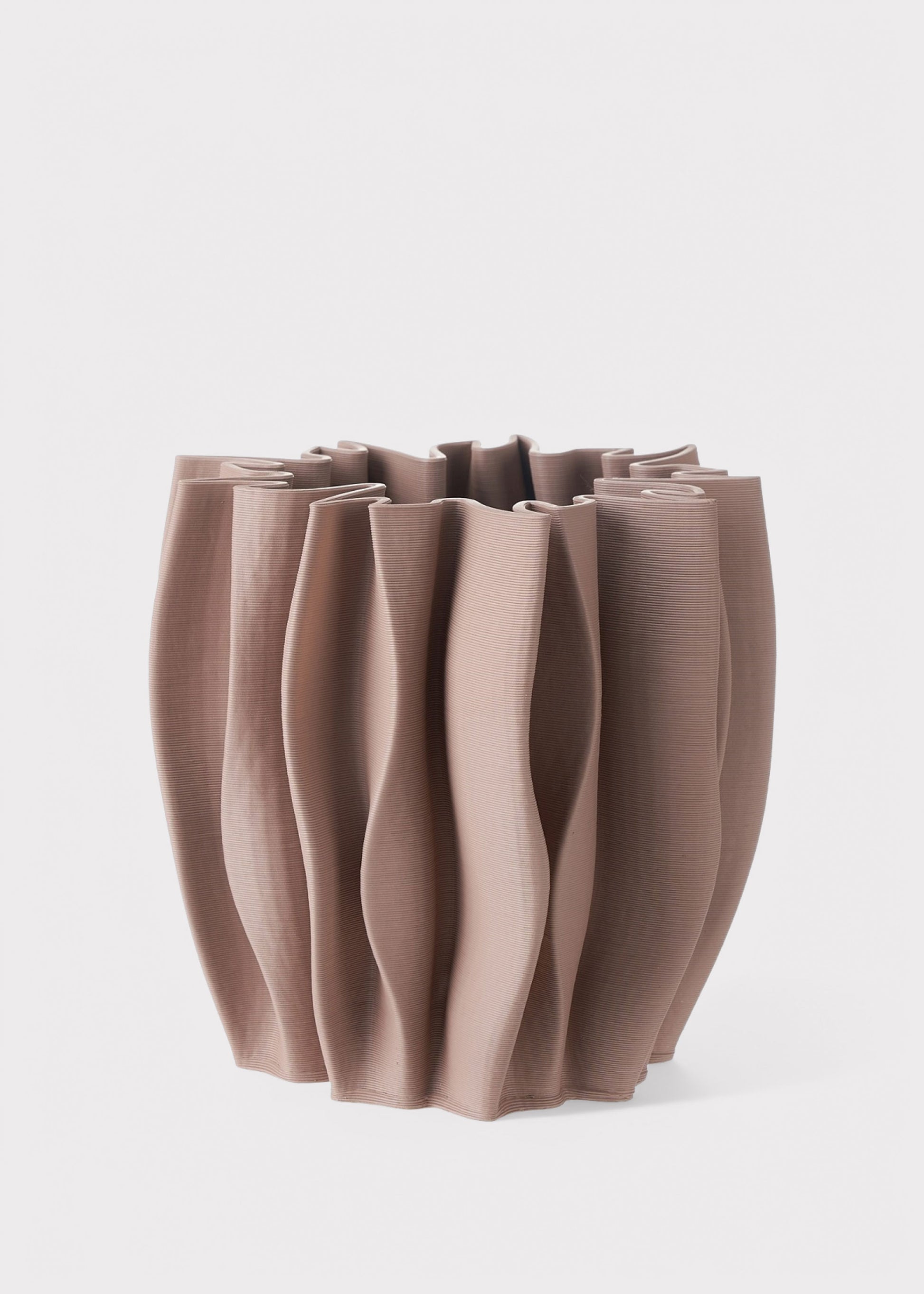 Curvy and Textured Ceramic Vase in Earthy Mauve Red