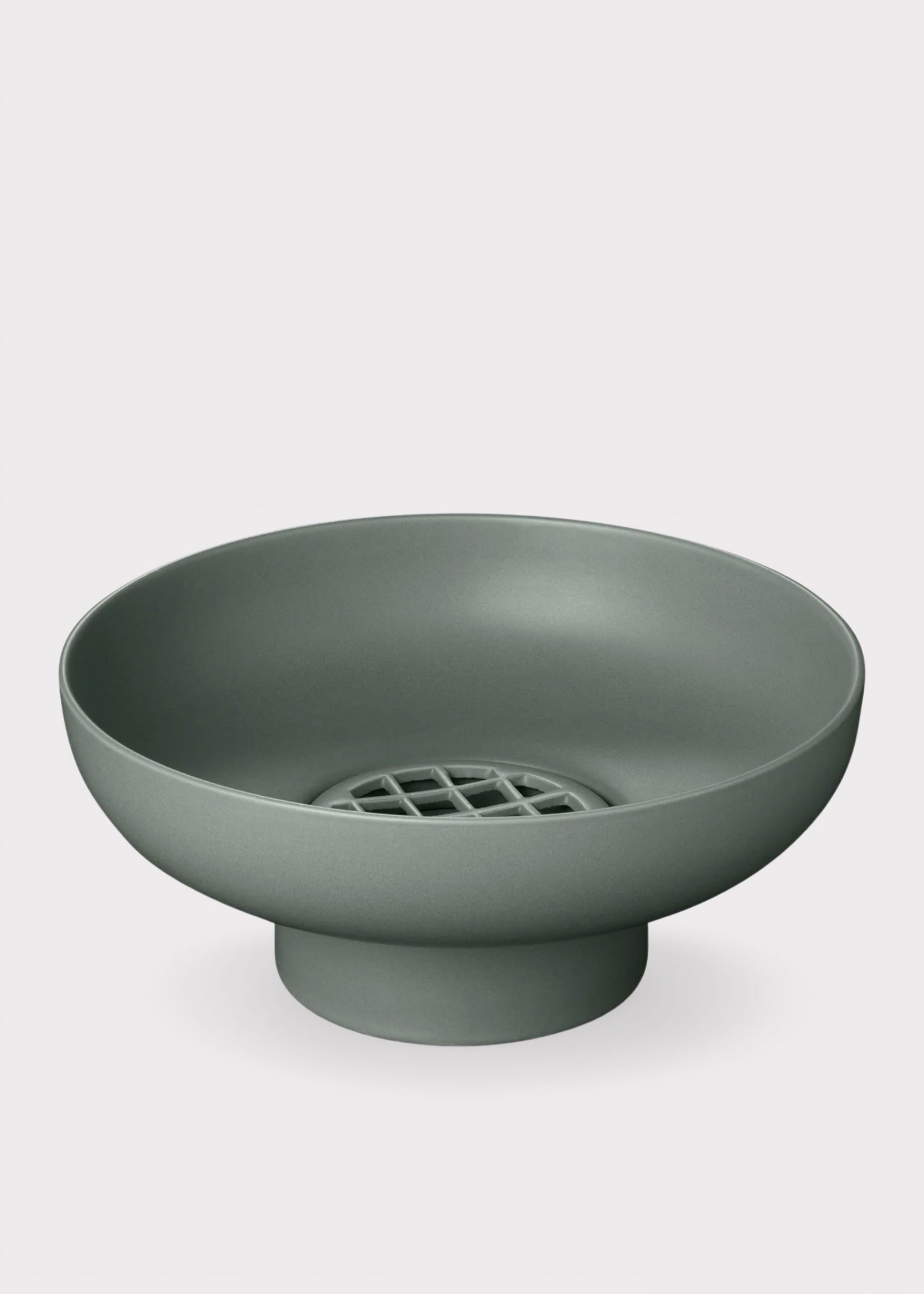 Wide Green Ceramic Footed Vase with Flower Frog Grid