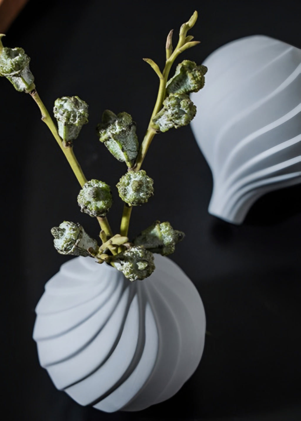 Small Porcelain Charcoal Round Bud Vases