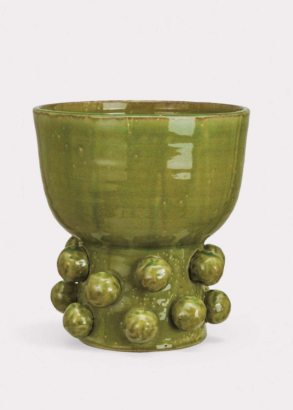 Handmade Terra Cotta Hobnail Footed Vase in Glazed Green