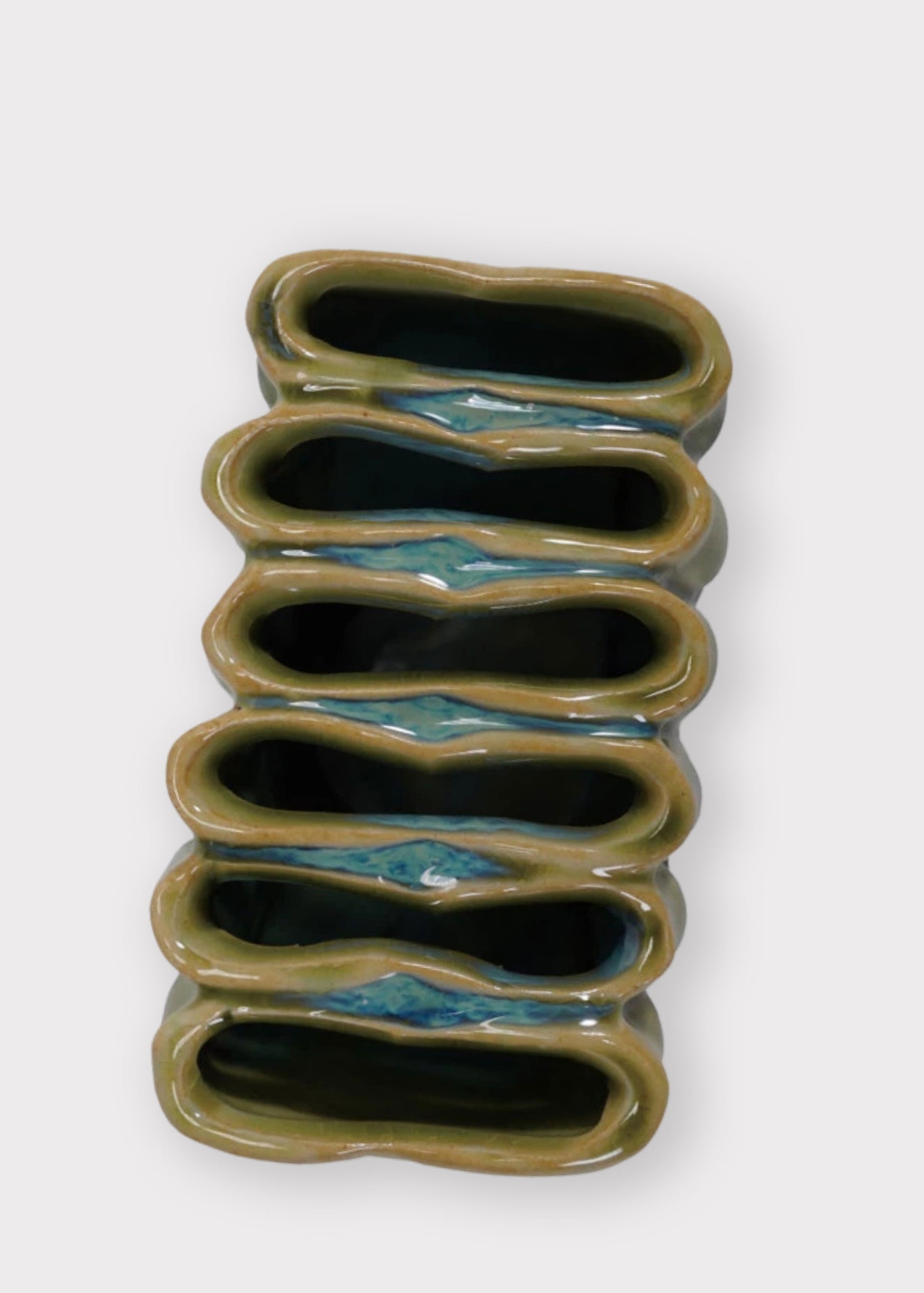Sectioned Vase in Green Glaze