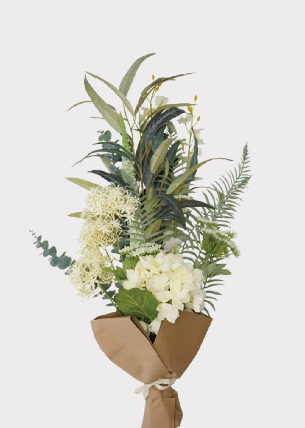 Cream Green Large Fake Mixed Flower and Leaf Bouquet 