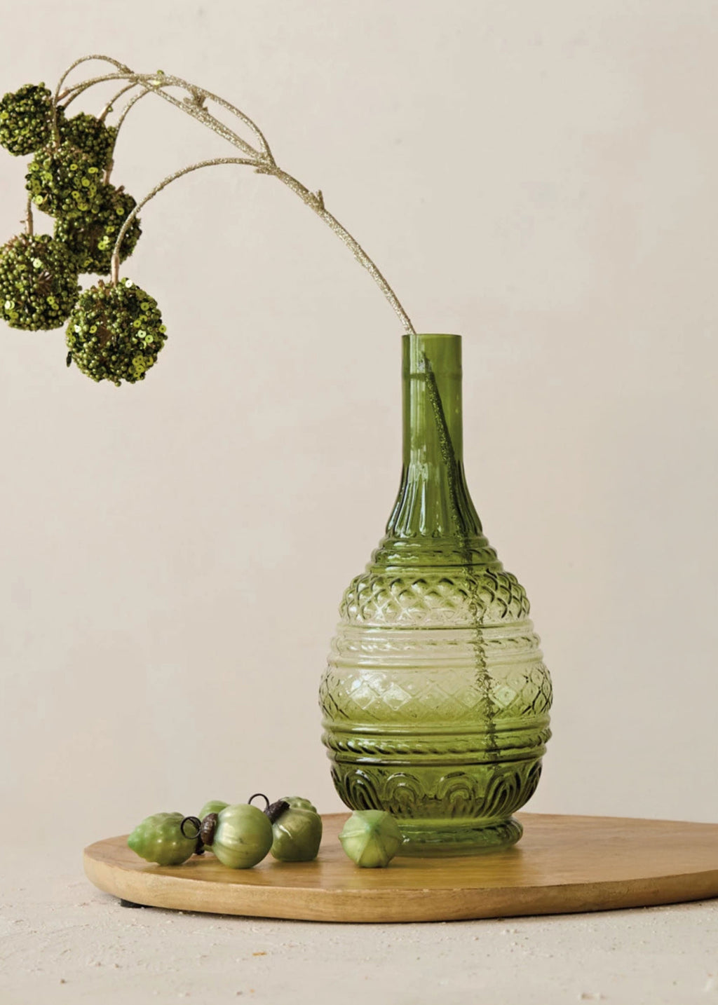 embossed green vase