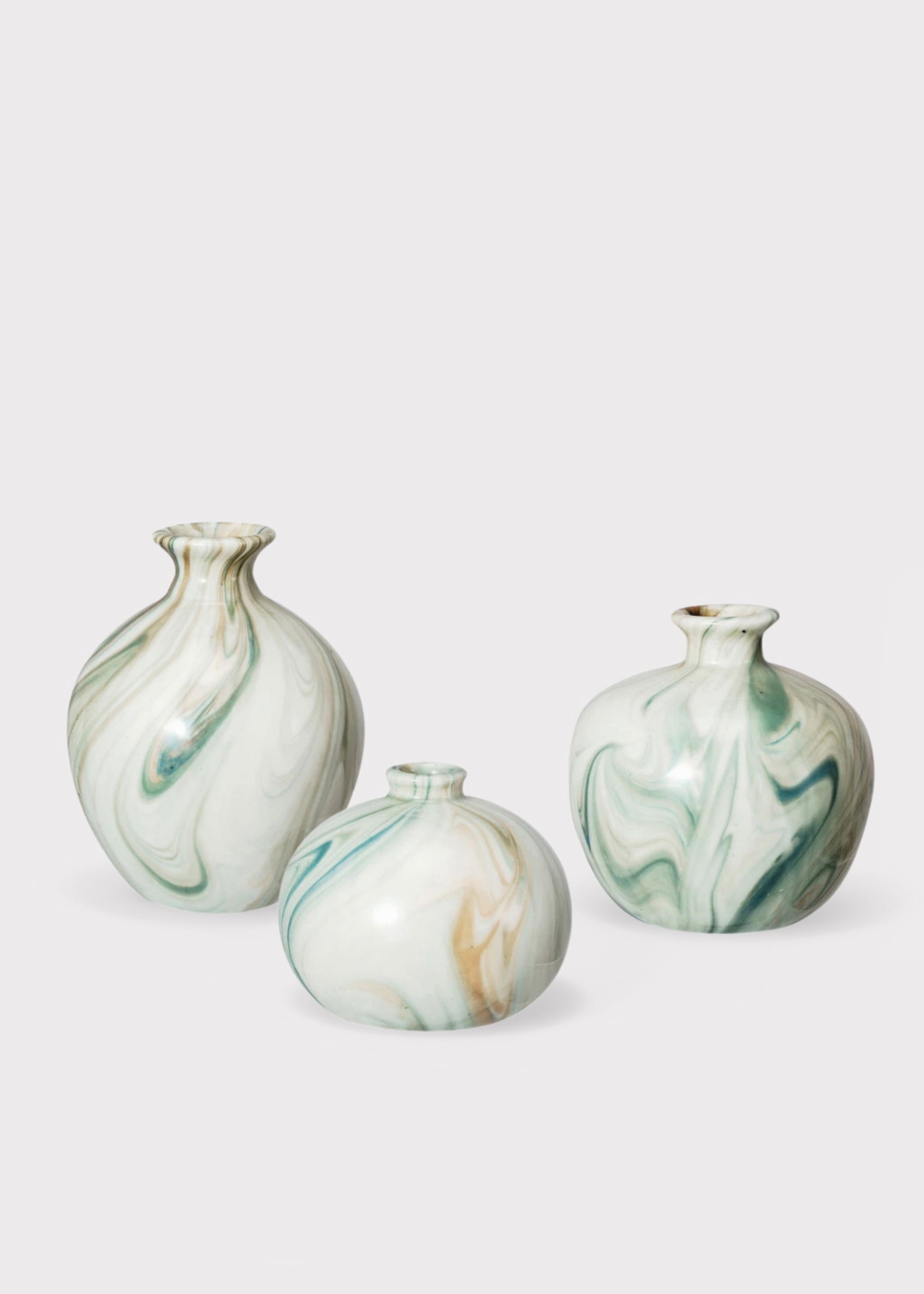 Small Set of 3 Marbled Stoneware Glazed Bud Vases