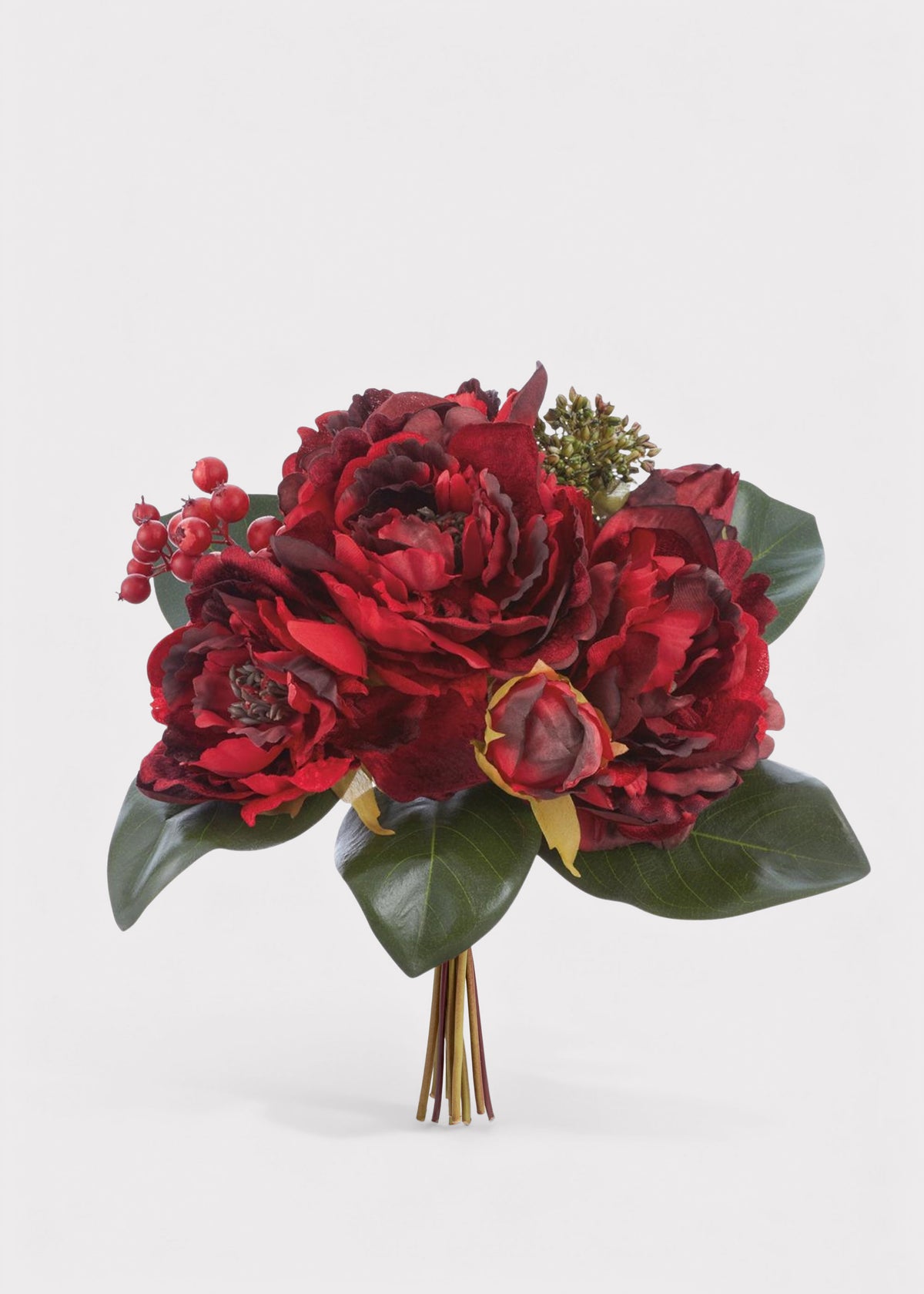 Burgundy Artificial Holiday Peony Flower and Sedum Bouquet