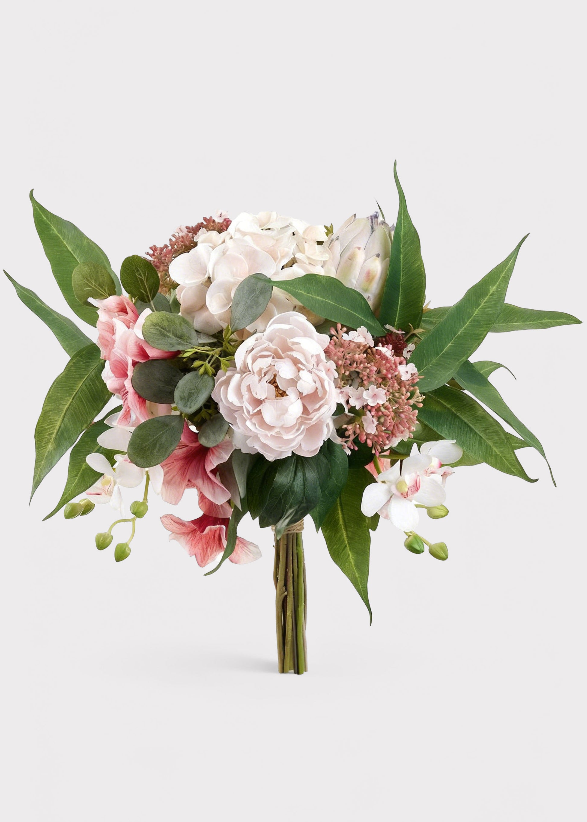 Blush Pink Fake Peony and Orchid Tropical Flower Bouquet